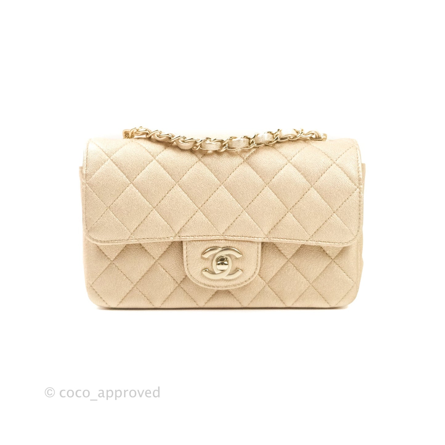 Chanel Quilted Mini Rectangular Metallic Champagne Gold Lambskin Gold Hardware