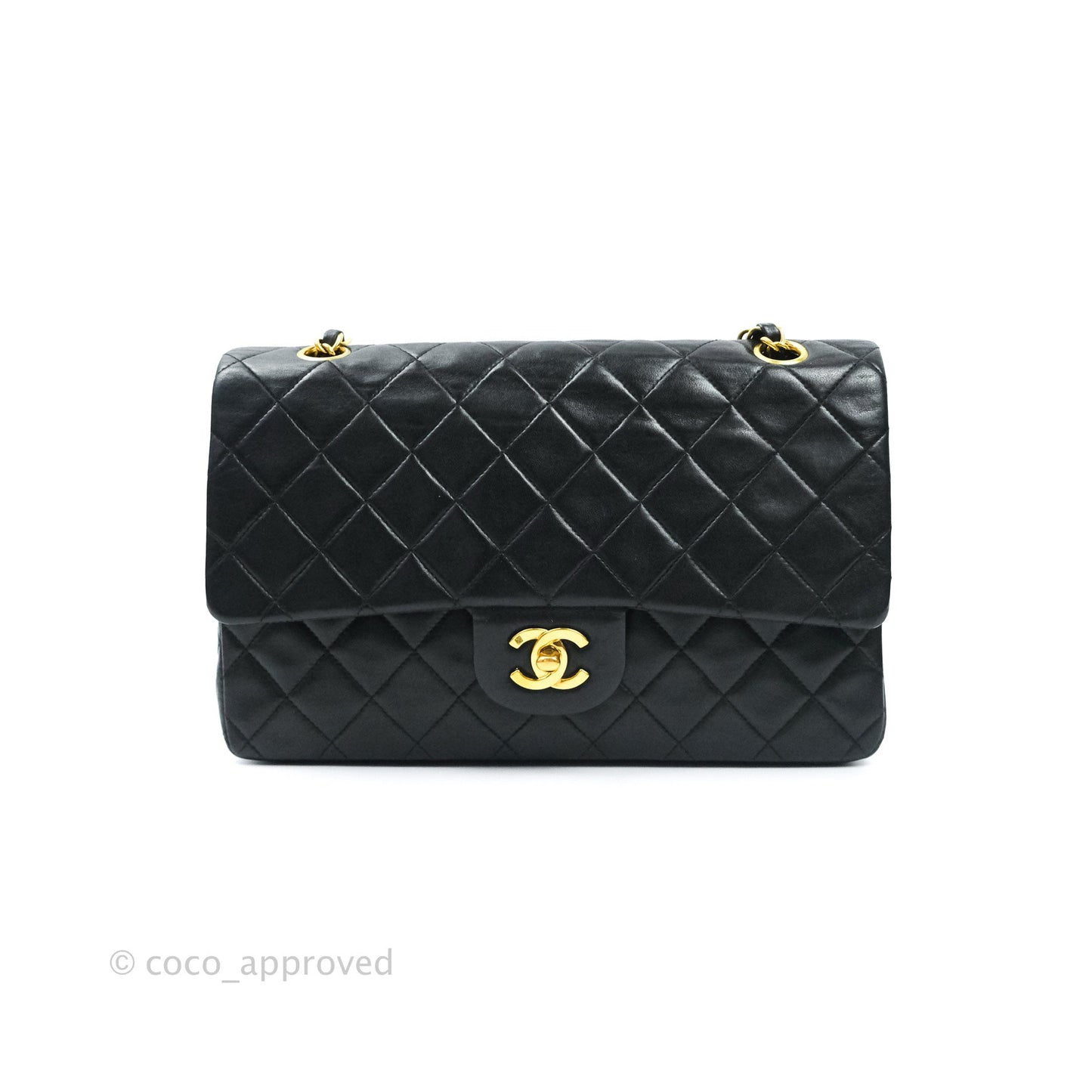 Chanel Vintage M/L Medium Double Flap Bag Black Lambskin 24K Gold Hardware