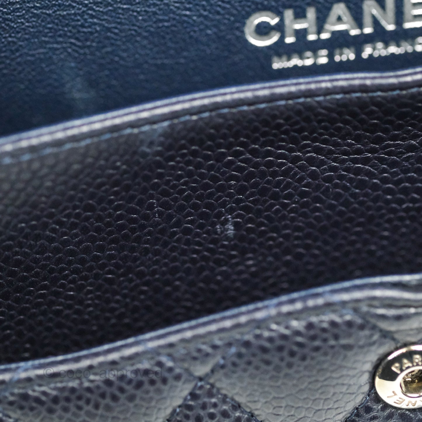 Chanel Quilted M/L Medium Double Flap Very Dark Navy Caviar Silver Hardware