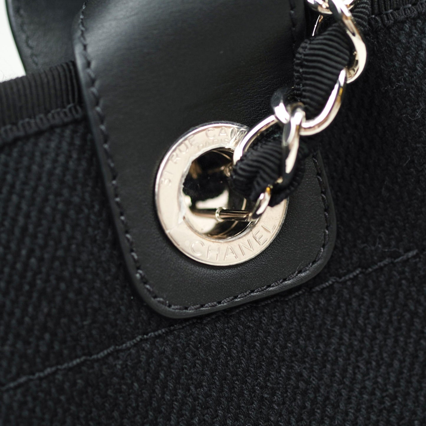 Chanel Large Deauville Black Canvas Imitation Pearl 20S