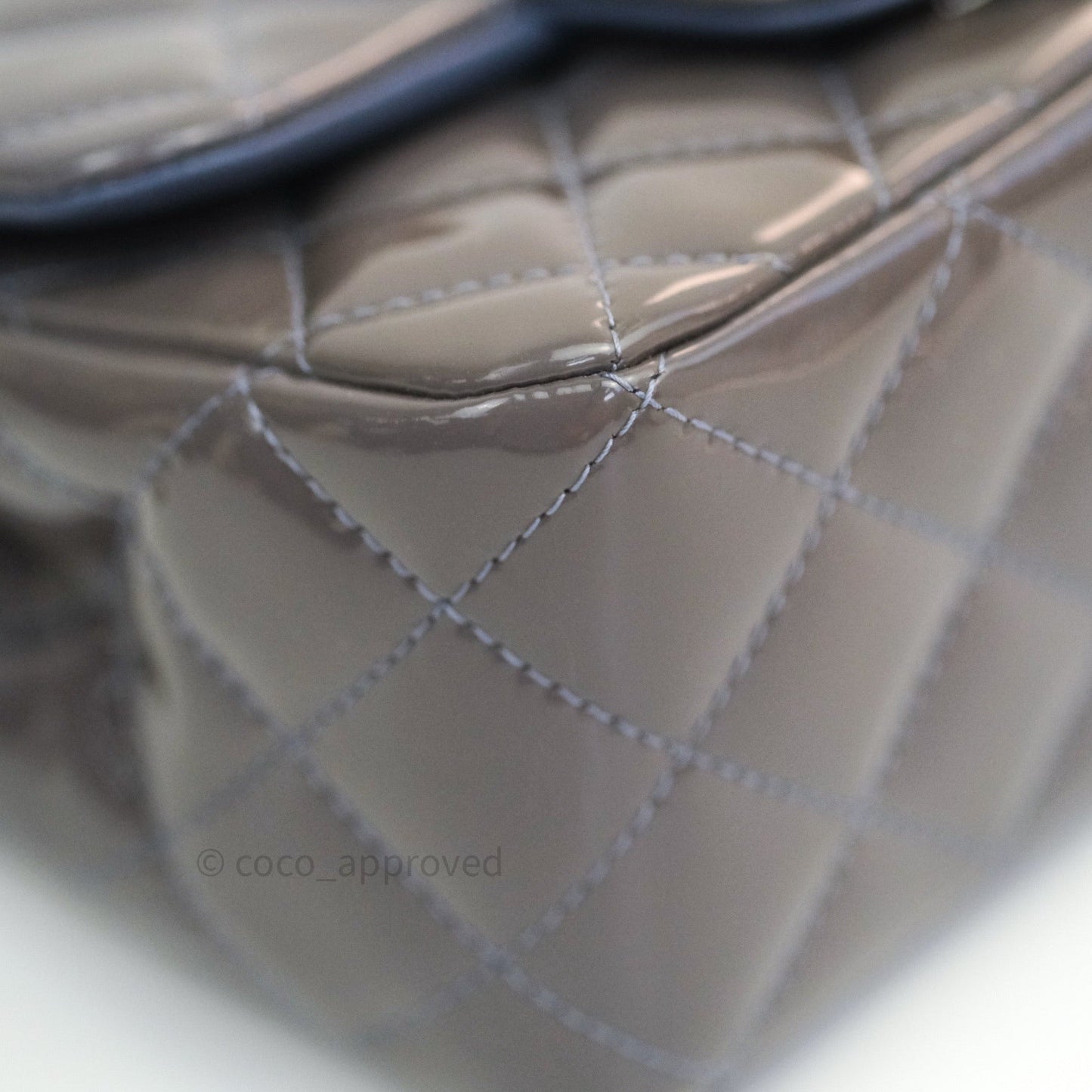 Chanel Mini Square Grey Patent Leather Silver Hardware