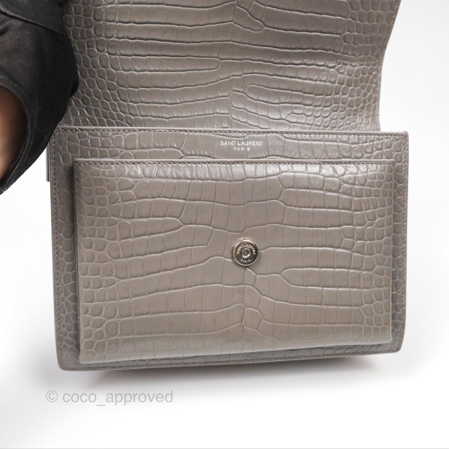 Saint Laurent Sunset Medium Grey Croc-effected Silver Hardware