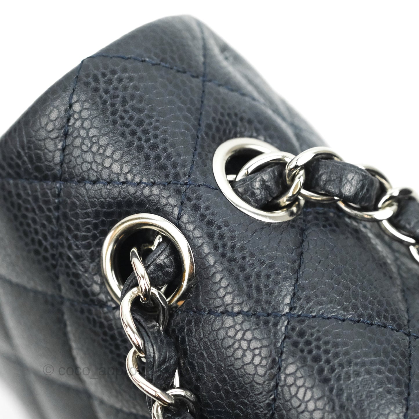 Chanel Quilted M/L Medium Double Flap Very Dark Navy Caviar Silver Hardware