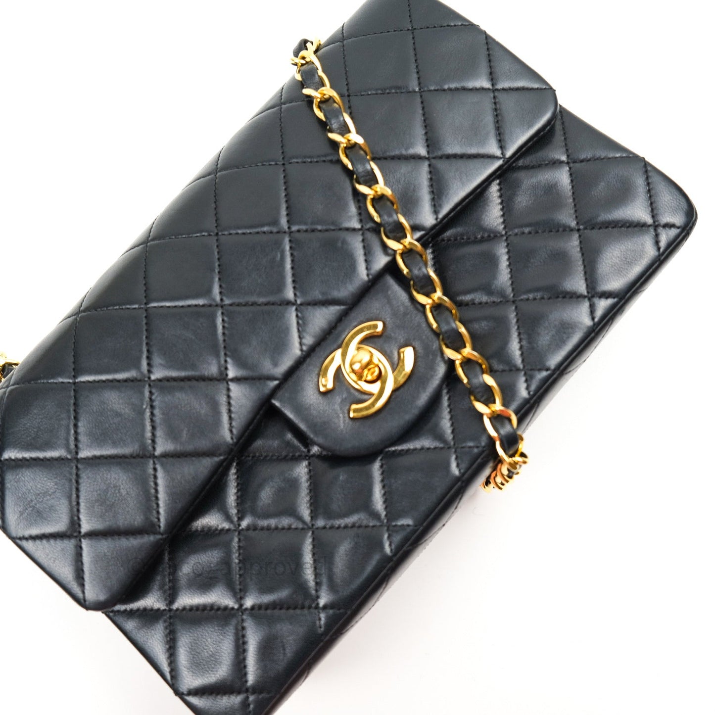 Chanel Vintage Classic Double Flap S/M Small Black Lambskin 24K Gold Hardware