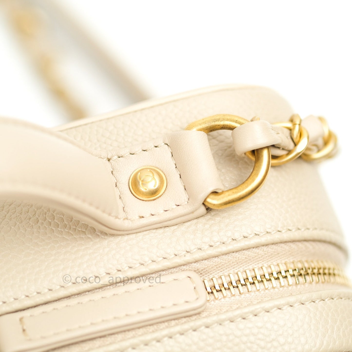 Chanel Quilted Medium CC Filigree Vanity Case Light Beige Caviar Gold Hardware