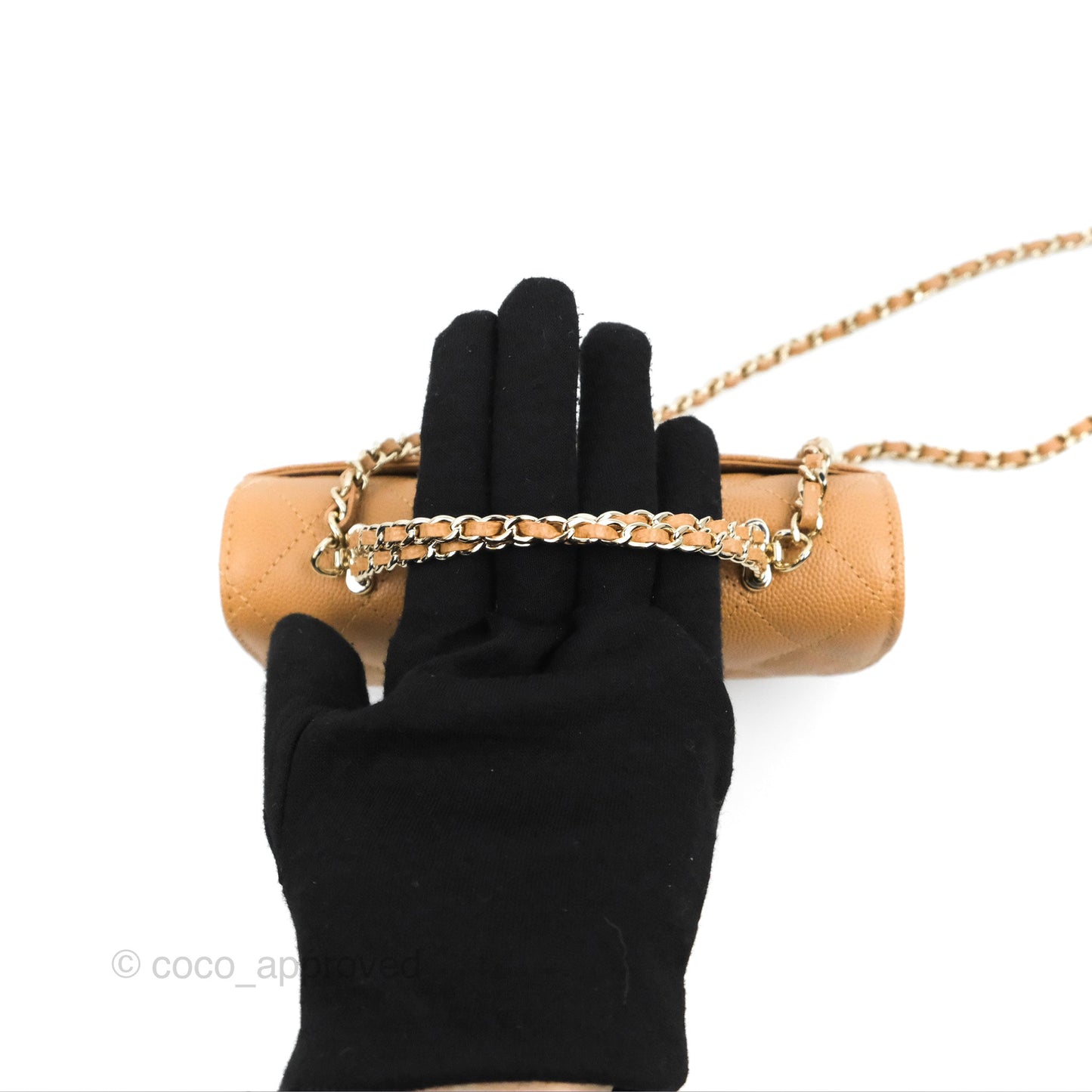 Chanel Top Handle Clutch with Chain Dark Beige Caviar Light Gold Hardware 23P