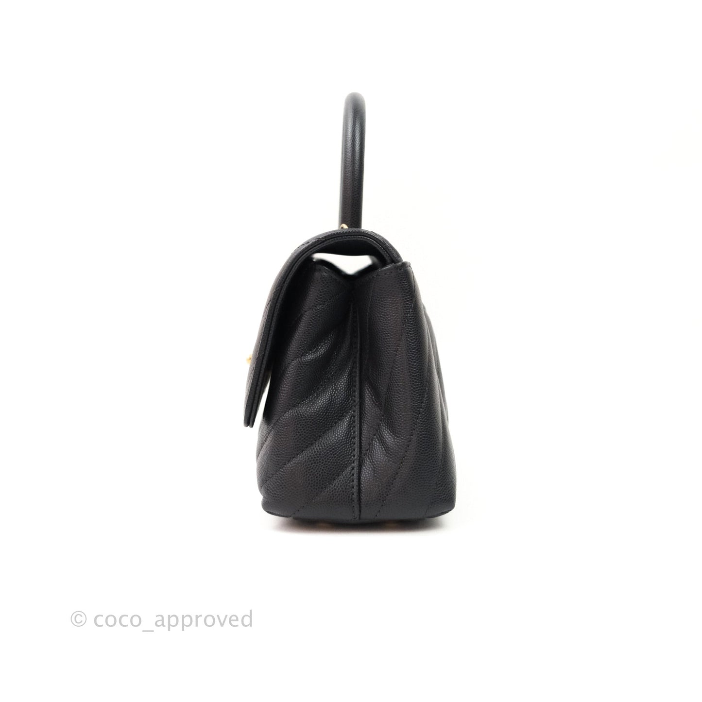 Chanel Quilted Mini Coco Handle Chevron Dark Grey Caviar Gold Hardware