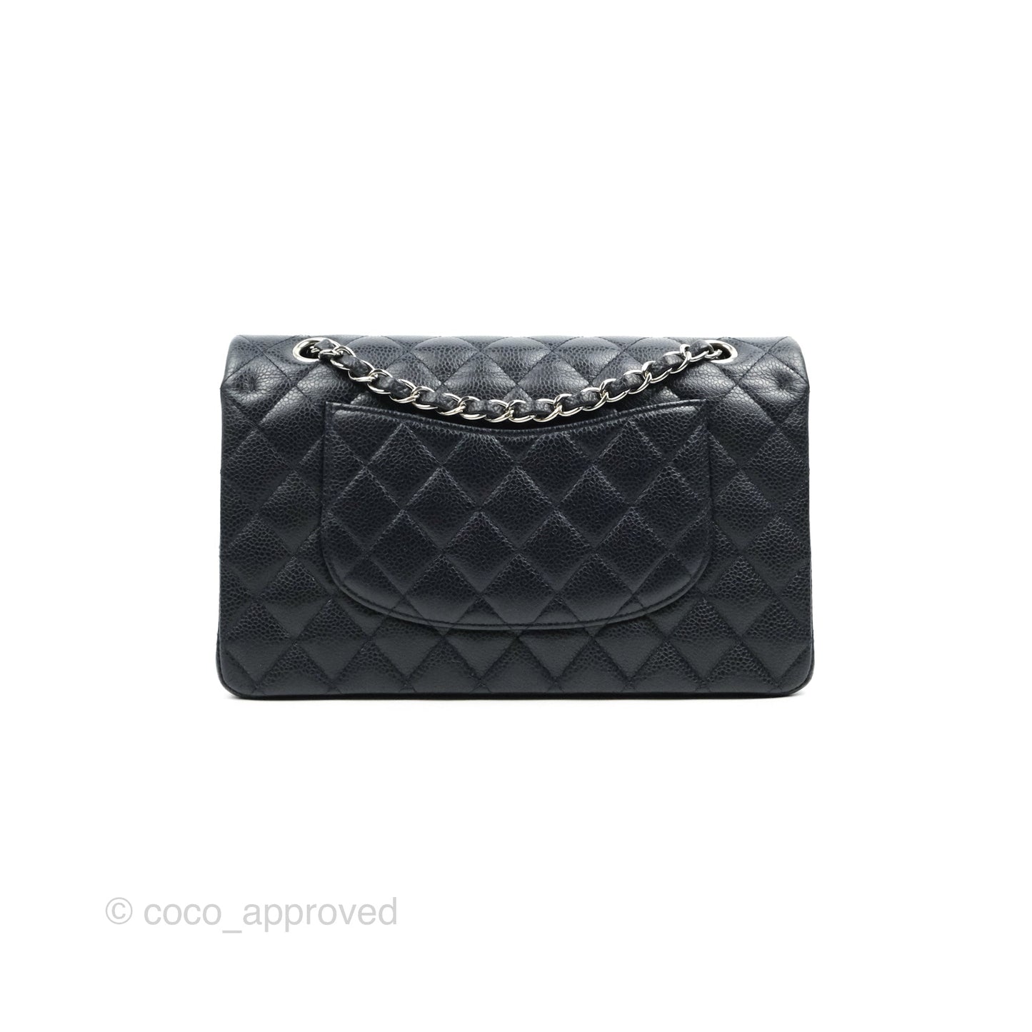 Chanel Quilted M/L Medium Double Flap Very Dark Navy Caviar Silver Hardware