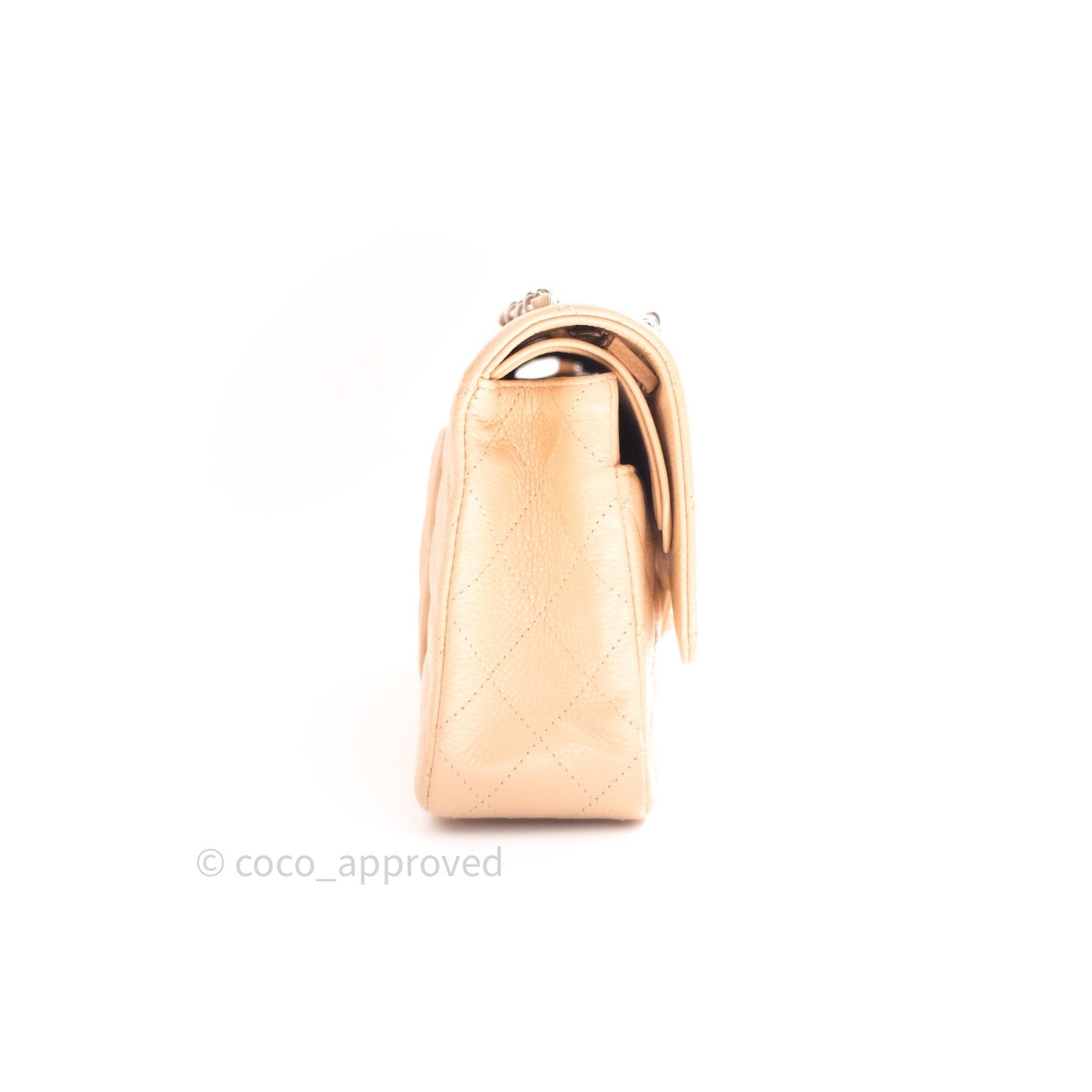 Chanel Quilted M/L Medium Double Flap Beige Clair Caviar Silver Hardware
