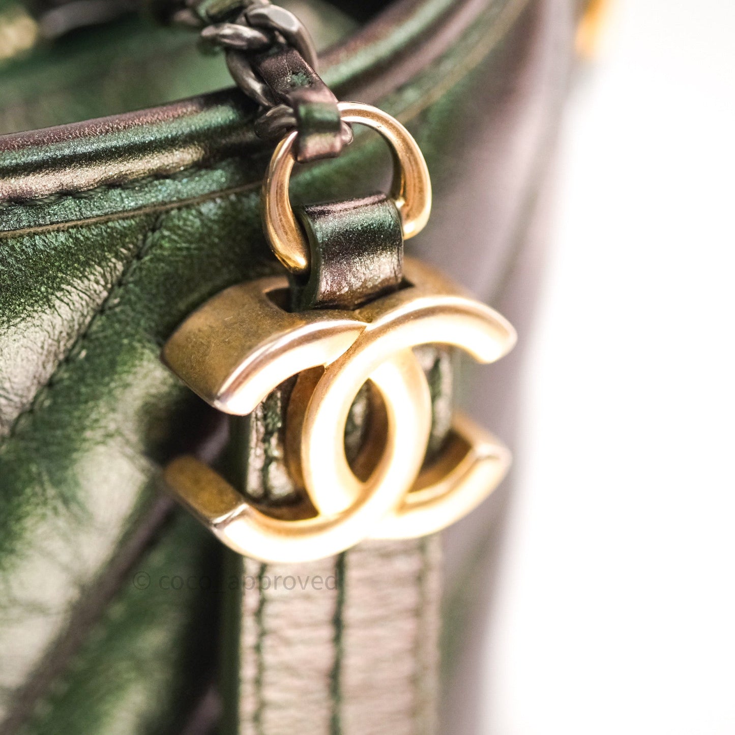 Chanel Calfskin Chevron Small Gabrielle Hobo Iridescent Green Mixed Hardware