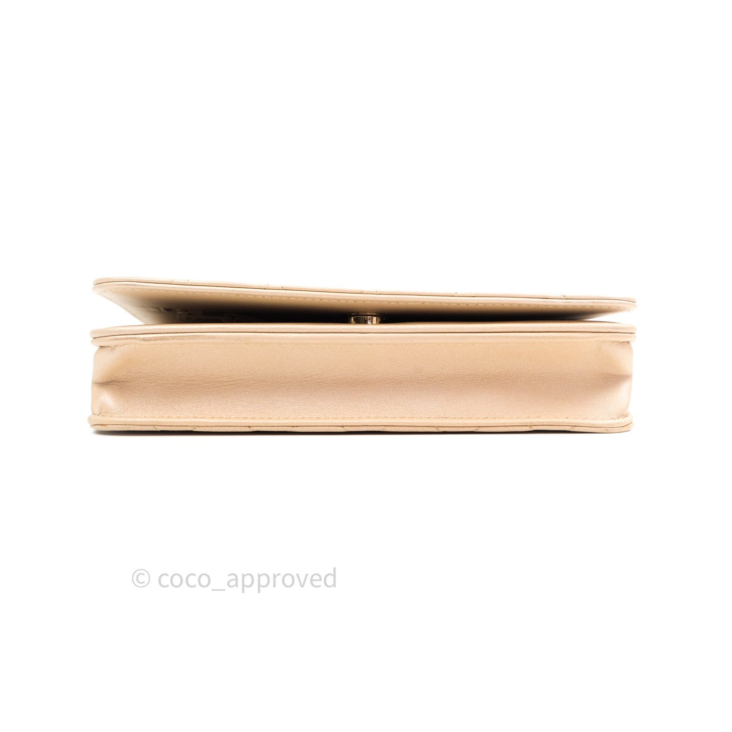 Chanel Quilted Beige Iridescent Lambskin Pearl Wallet On Chain WOC