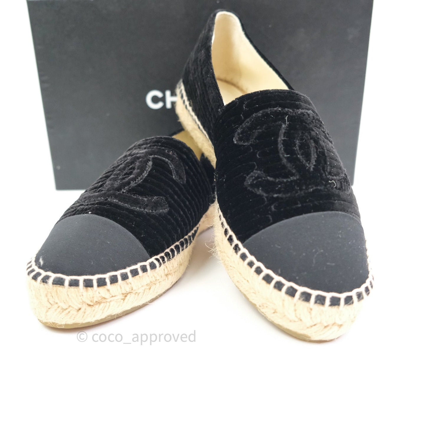 Chanel Espadrille Black Velvet Size 38