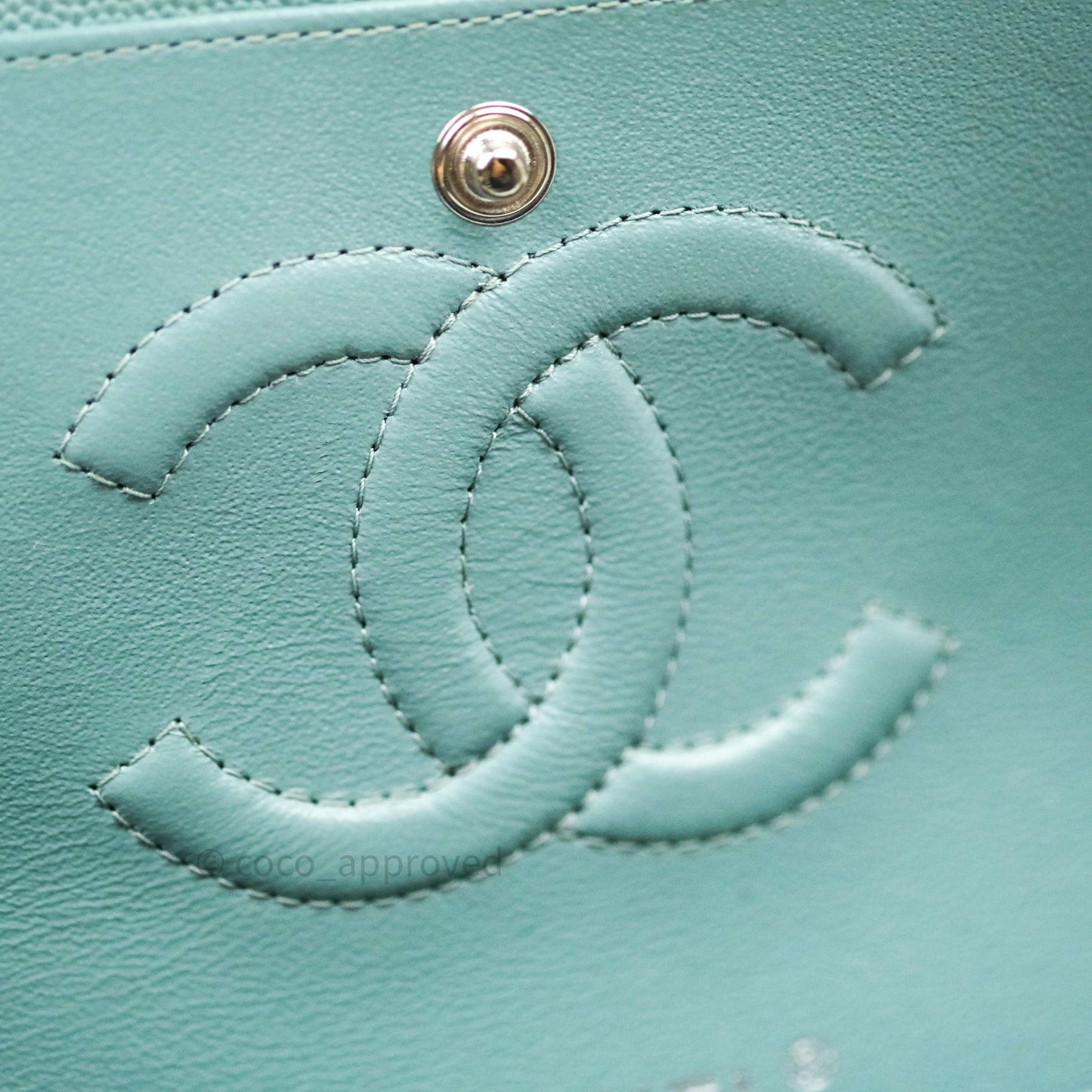 Chanel Classic M/L Medium Double Flap Bag Light Blue Caviar Silver Hardware 18C