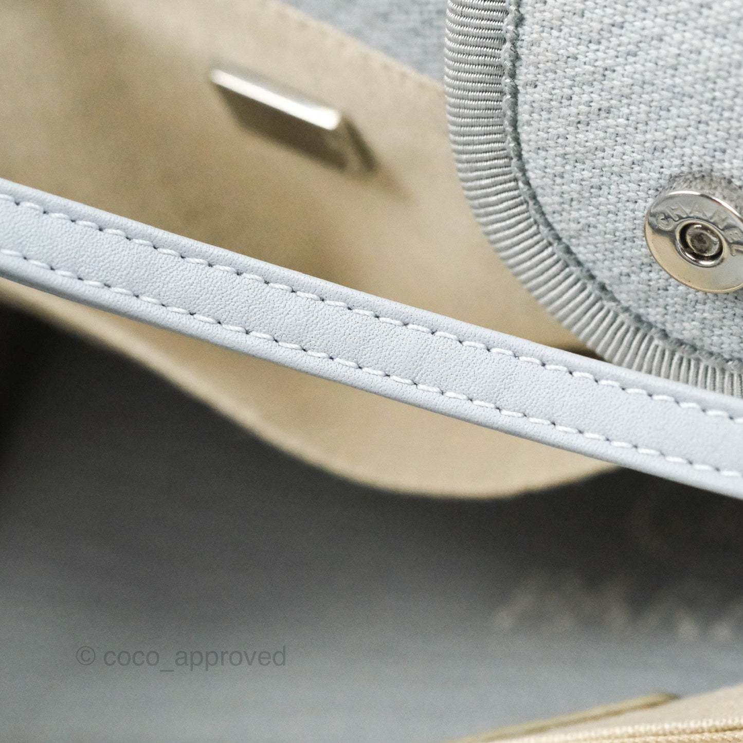 Chanel New Small Deauville Tote Light Blue Silver Hardware