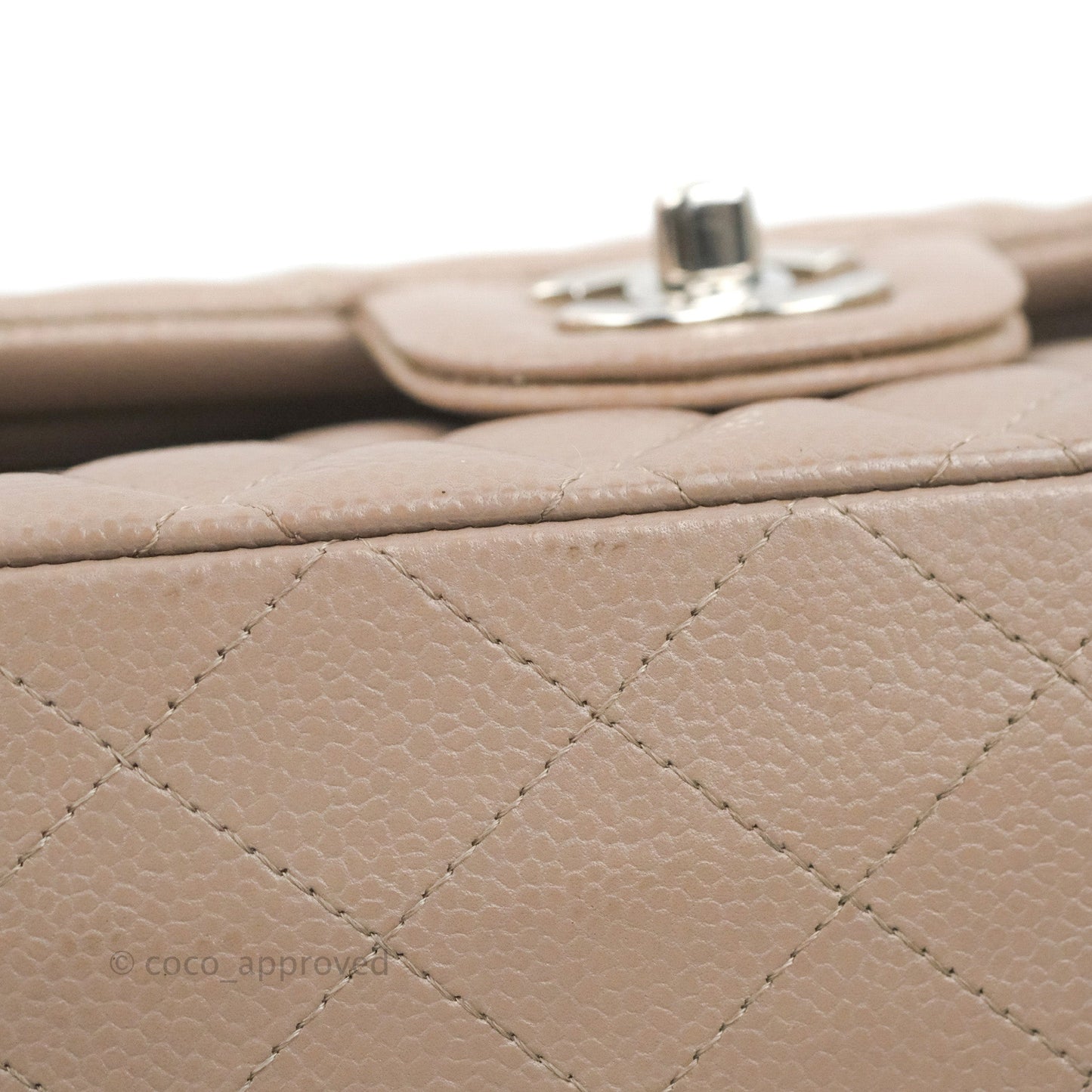 Chanel Classic M/L Medium Flap Quilted Taupe Grey Caviar Silver Hardware