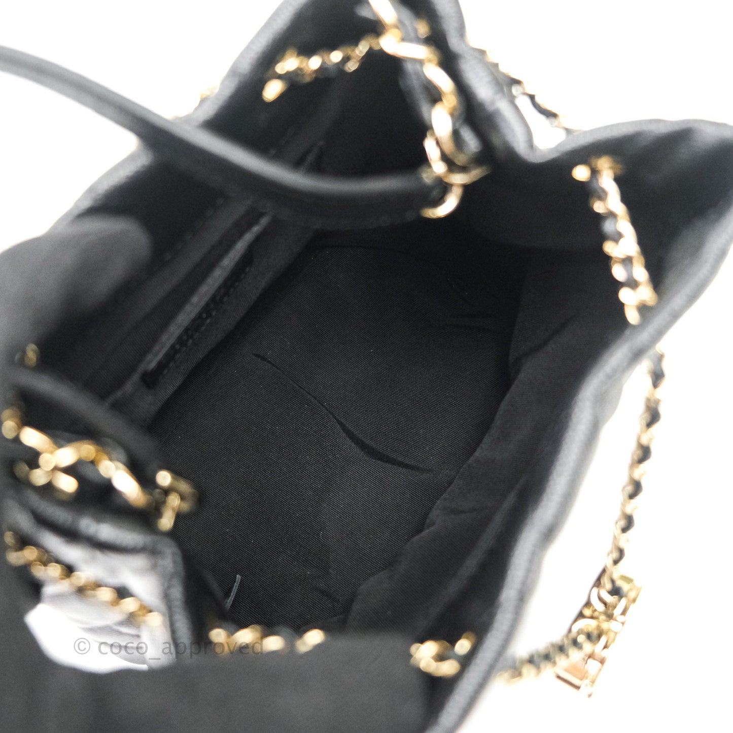 Chanel Caviar Quilted Rolled Up Bucket Drawstring Bag Black Gold Hardware
