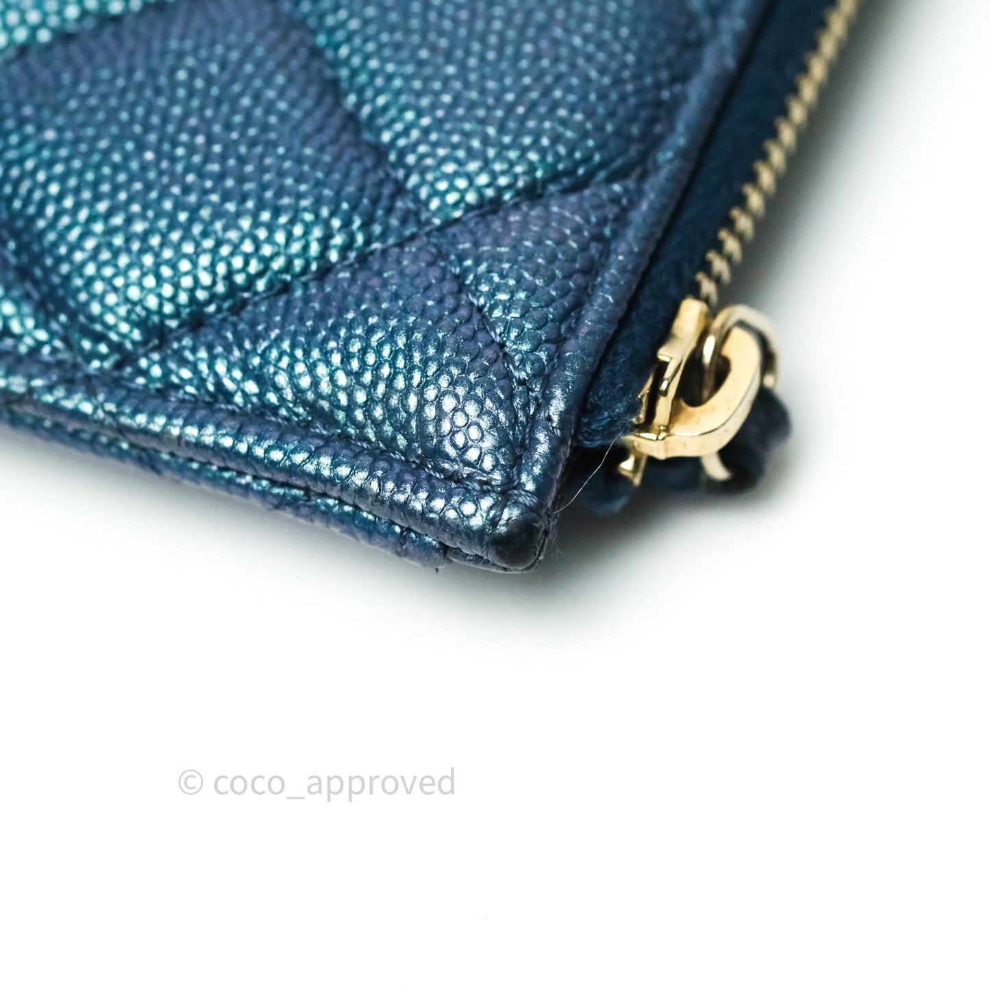 Chanel Iridescent Caviar O Case Phone Case Pouch Card Holder Blue Light Gold Hardware
