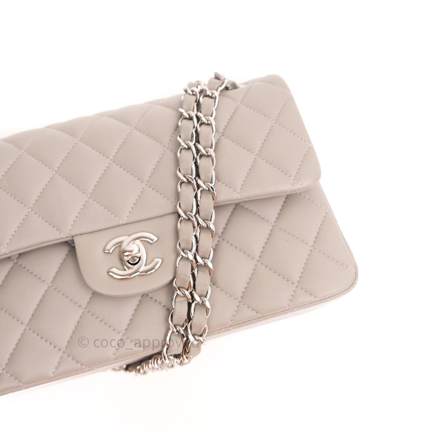Chanel Classic Small S/M Flap Grey Lambskin Silver Hardware