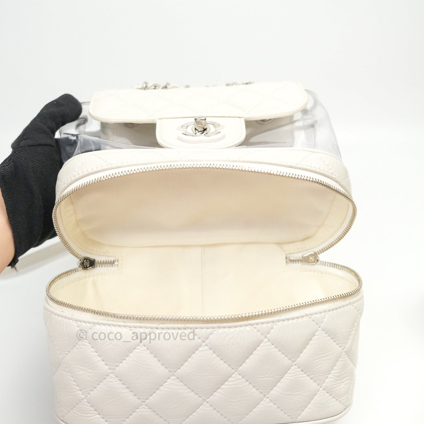 Chanel Crumpled Calfskin PVC Quilted Backpack White