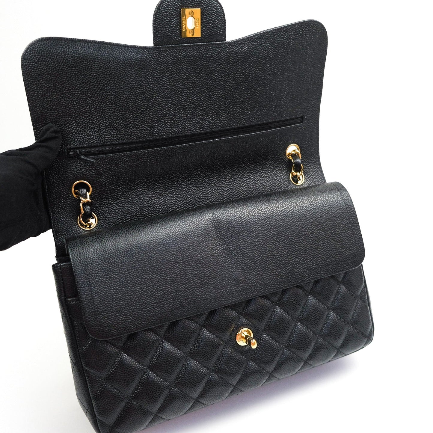 Chanel Classic Jumbo Double Flap Black Caviar Gold Hardware⁣⁣