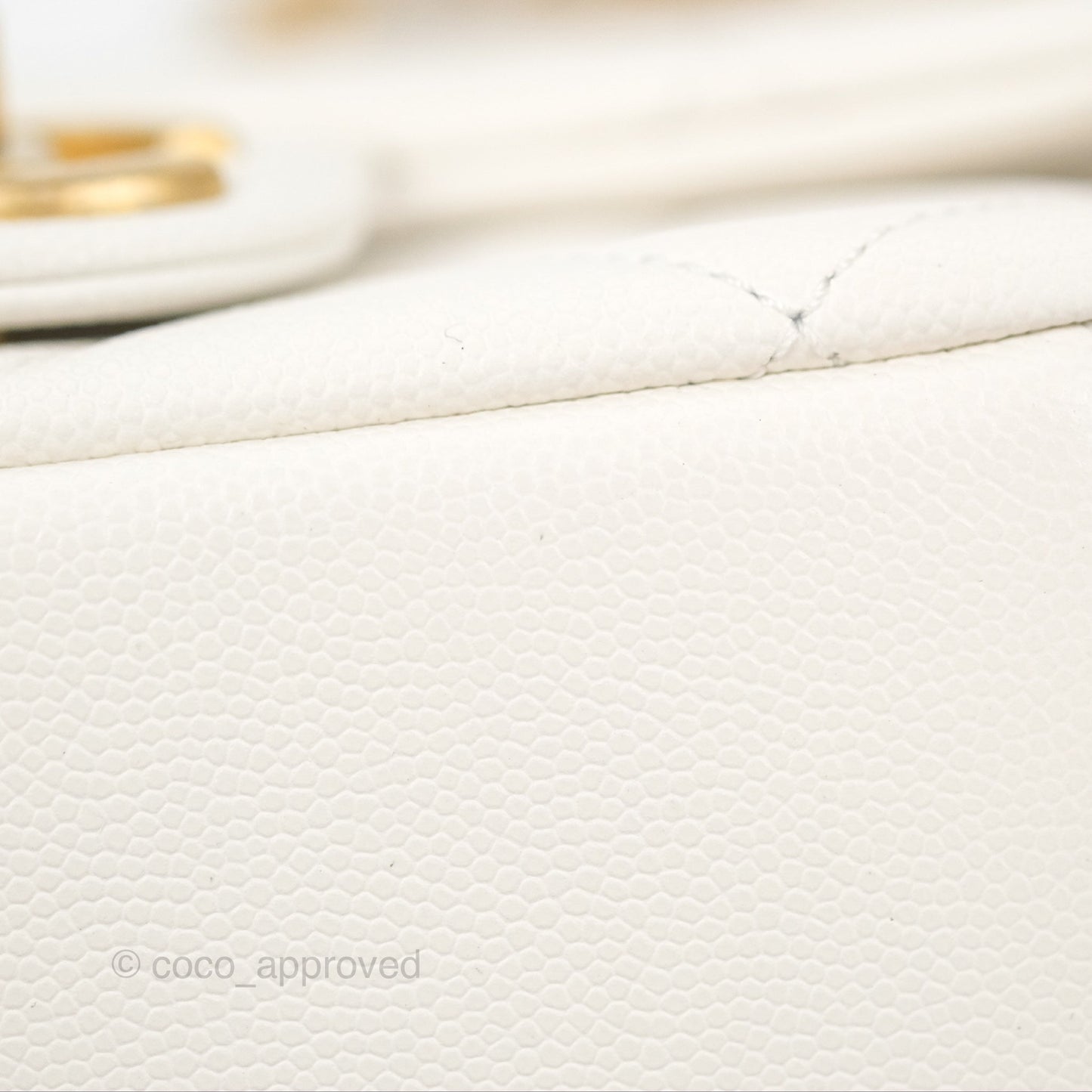 Chanel Mini Flap with Coin Charm White Caviar Aged Gold Hardware 22A