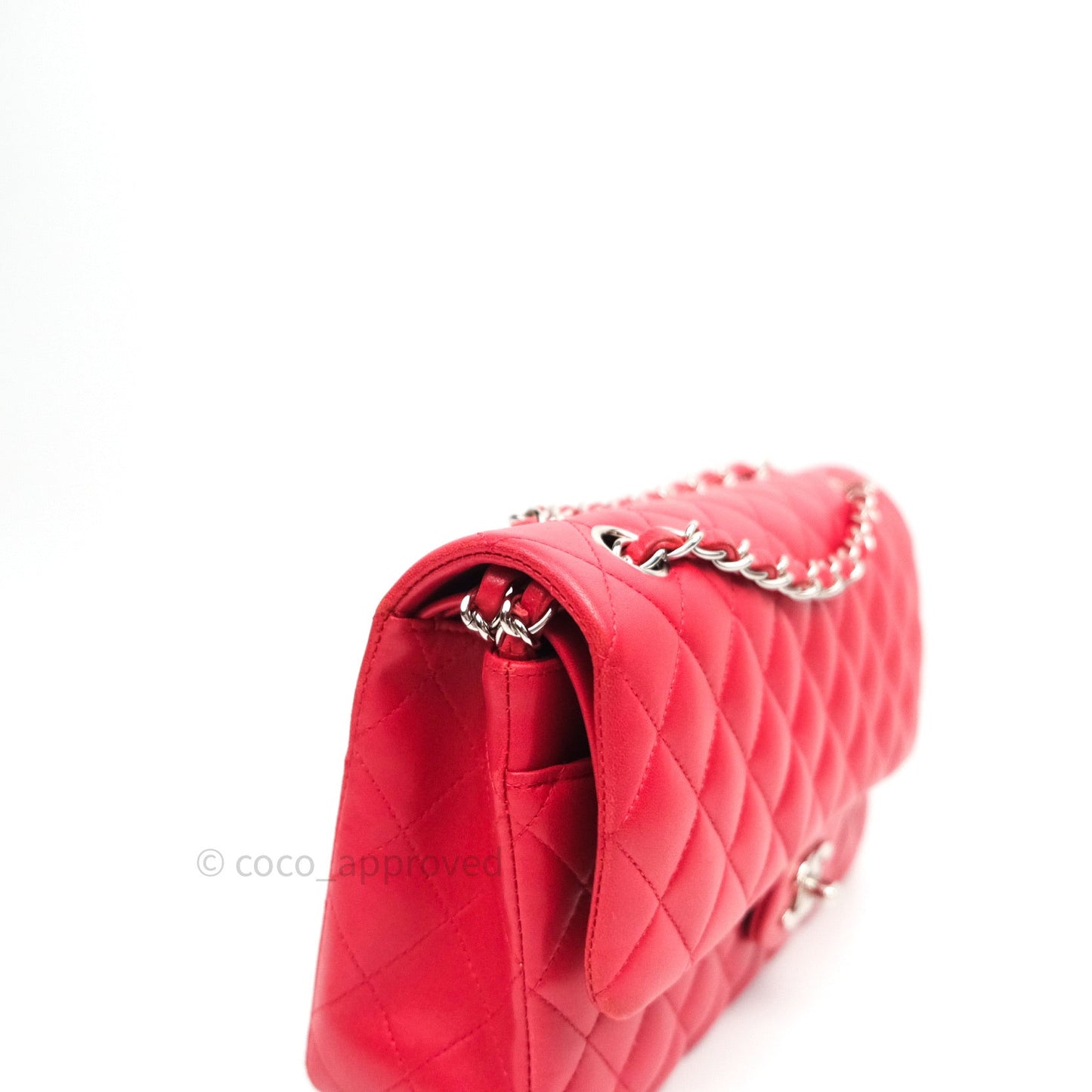Chanel Classic M/L Medium Double Flap Bag Red Lambskin Silver Hardware