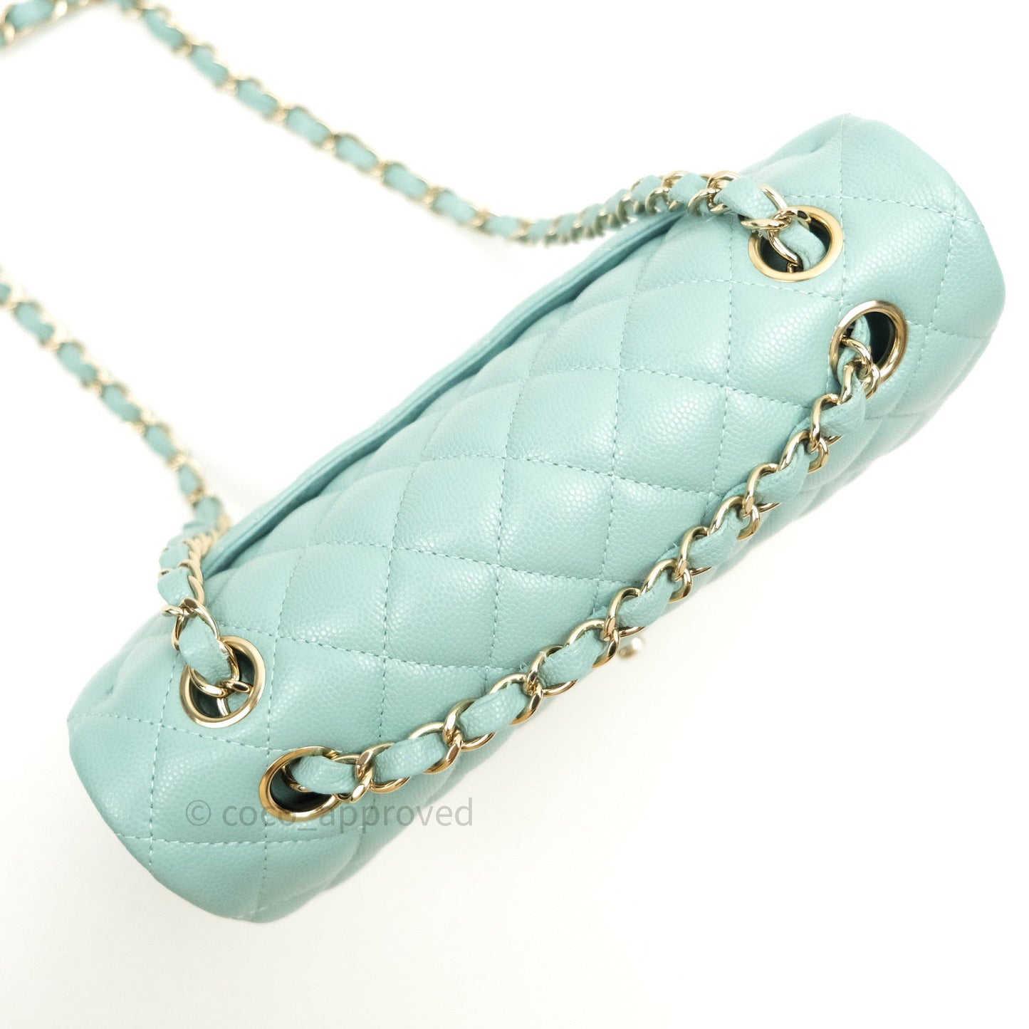 Chanel Classic Small S/M Flap Tiffany Blue Caviar Light Gold Hardware