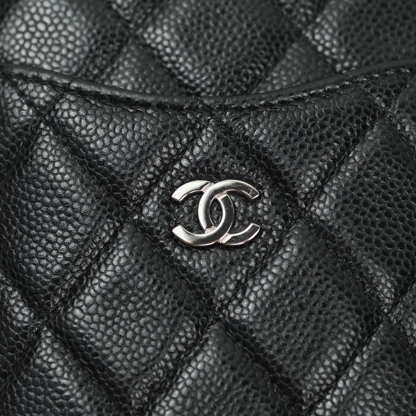 Chanel Classic Flat Black Caviar Wallet Pouch Silver Hardware
