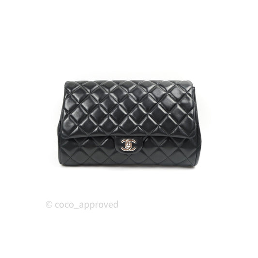 Chanel Quilted Clutch with Chain Black Lambskin Silver Hardware