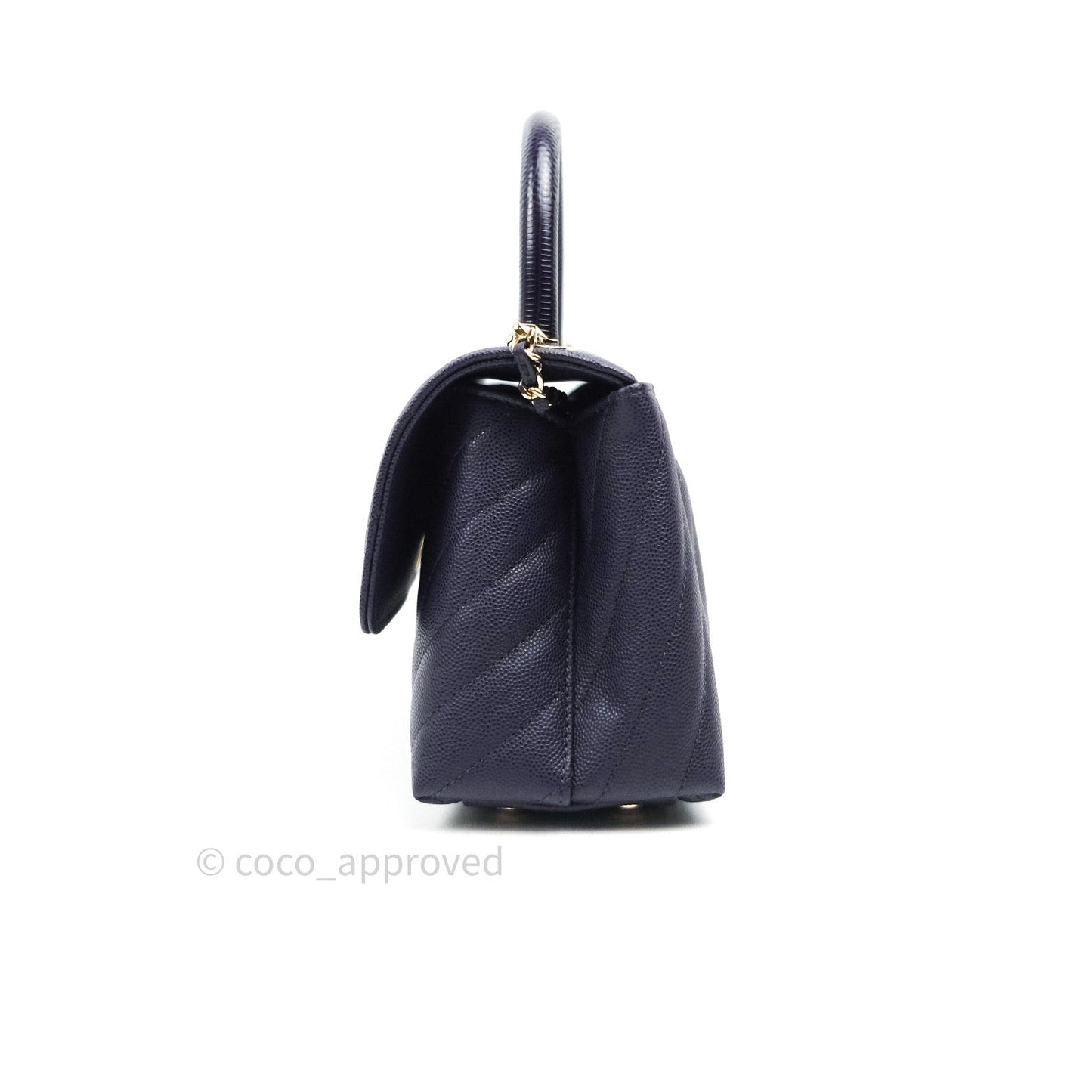 Chanel Mini Coco Handle Chevron Purple Caviar Quilted Gold Hardware