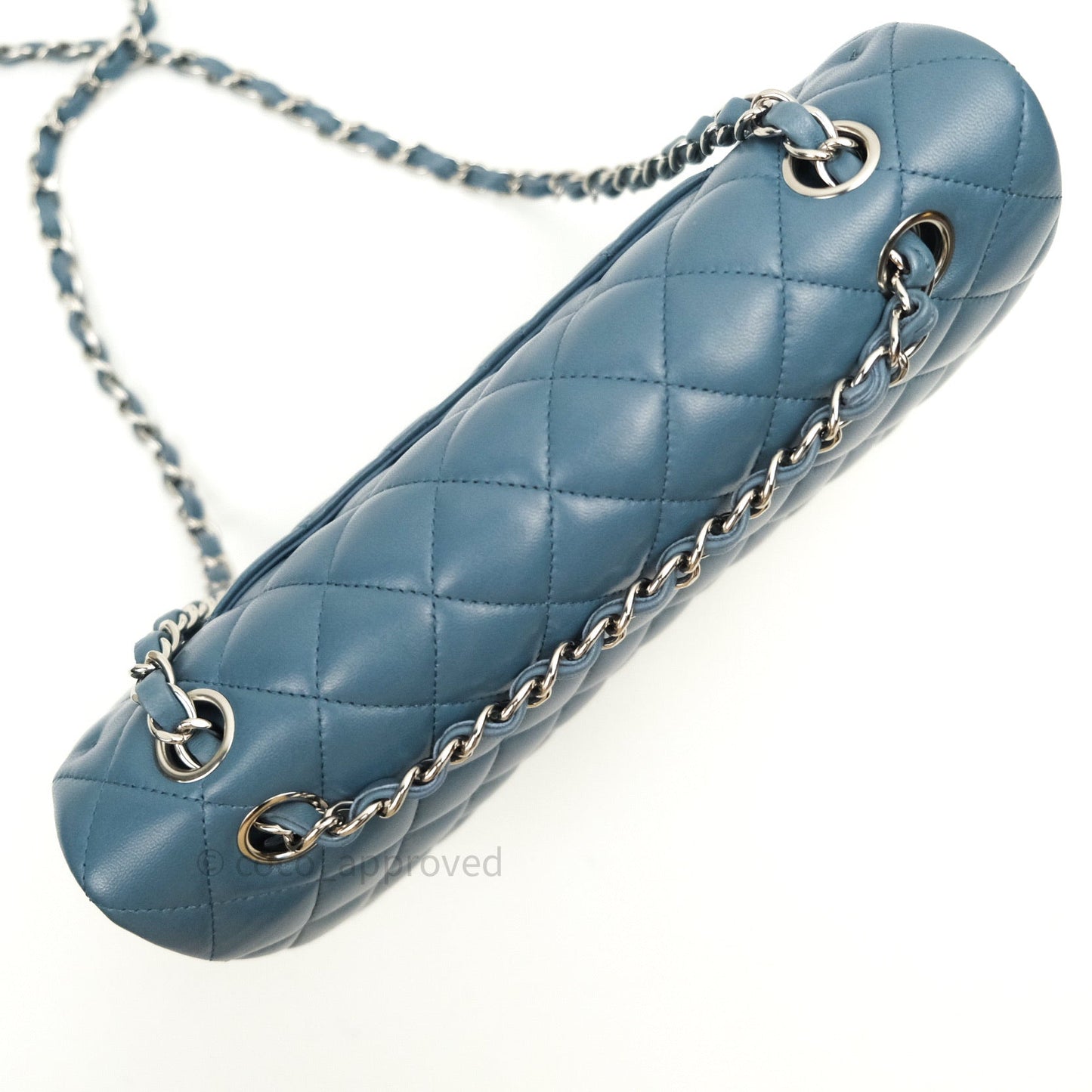 Chanel Classic M/L Lambskin Medium Double Flap Teal Blue Silver Hardware