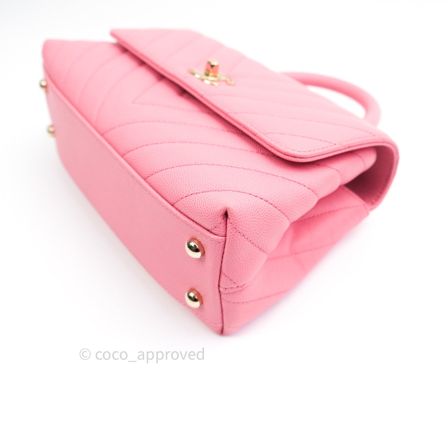 Chanel Mini Coco Handle Chevron Pink Caviar Quilted Gold Hardware