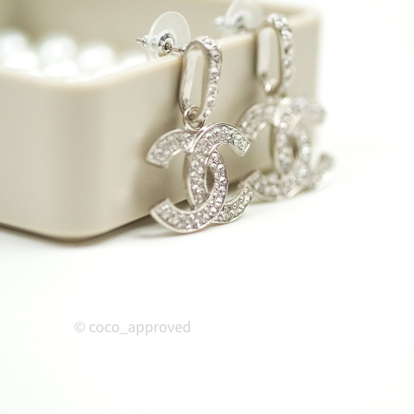 Chanel Crystal Dangling CC Earrings