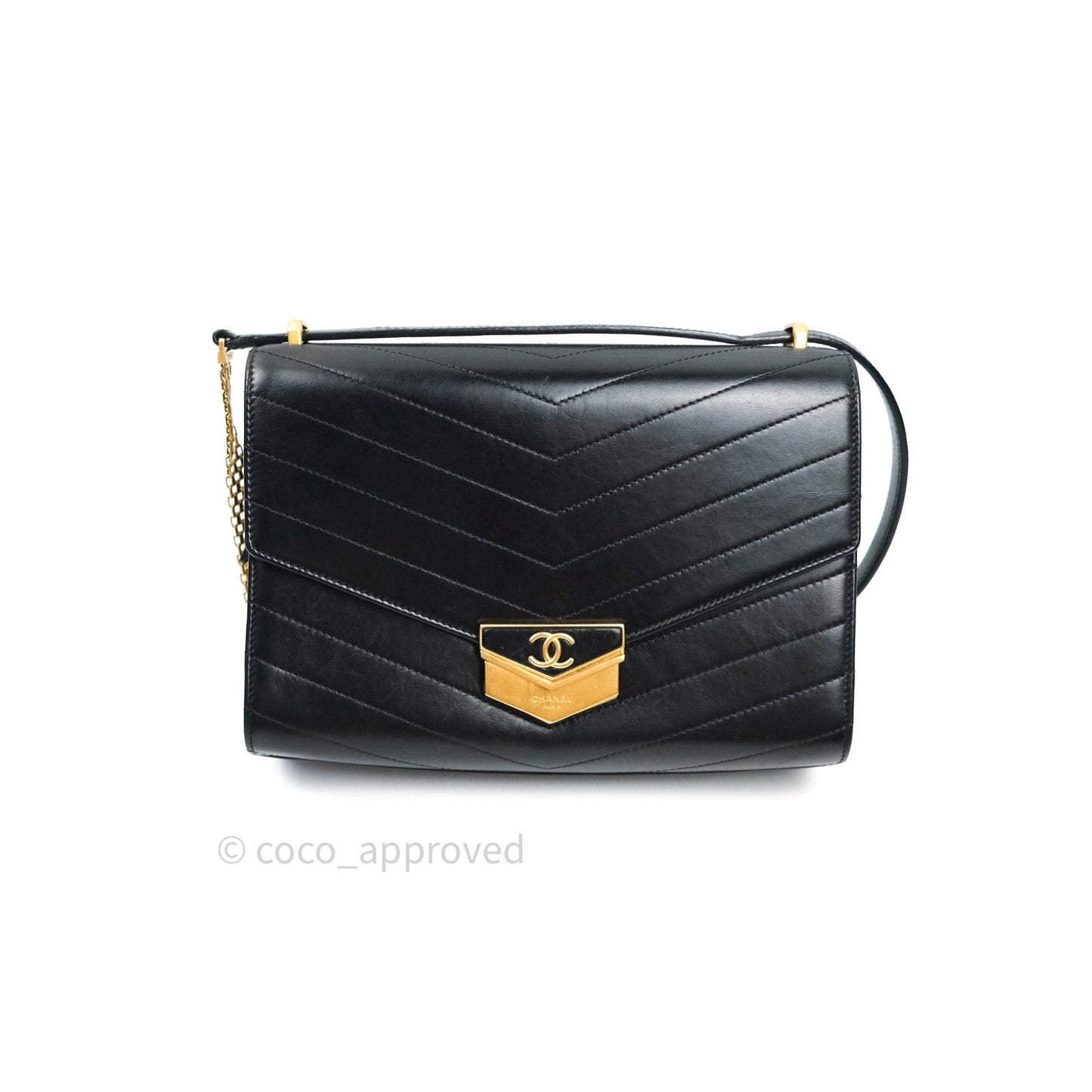 Chanel Chevron Calfskin Medium Medal Flap Black