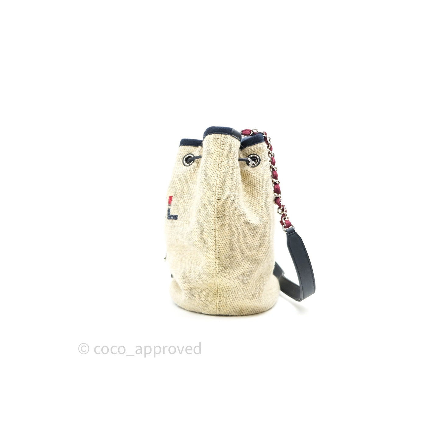 Chanel Canvas Deauville Drawstring Bag Beige Red