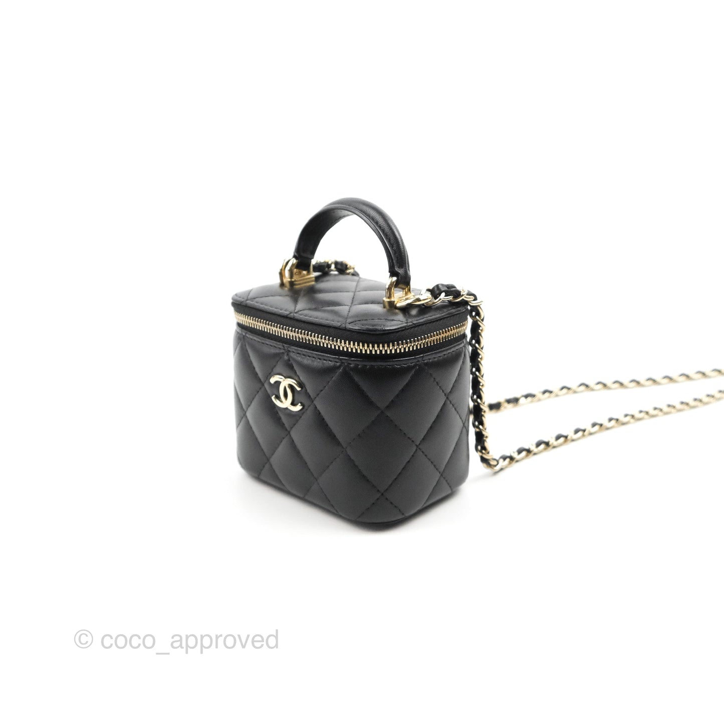 Chanel Mini Top Handle Vanity With Chain Black Lambskin Gold Hardware
