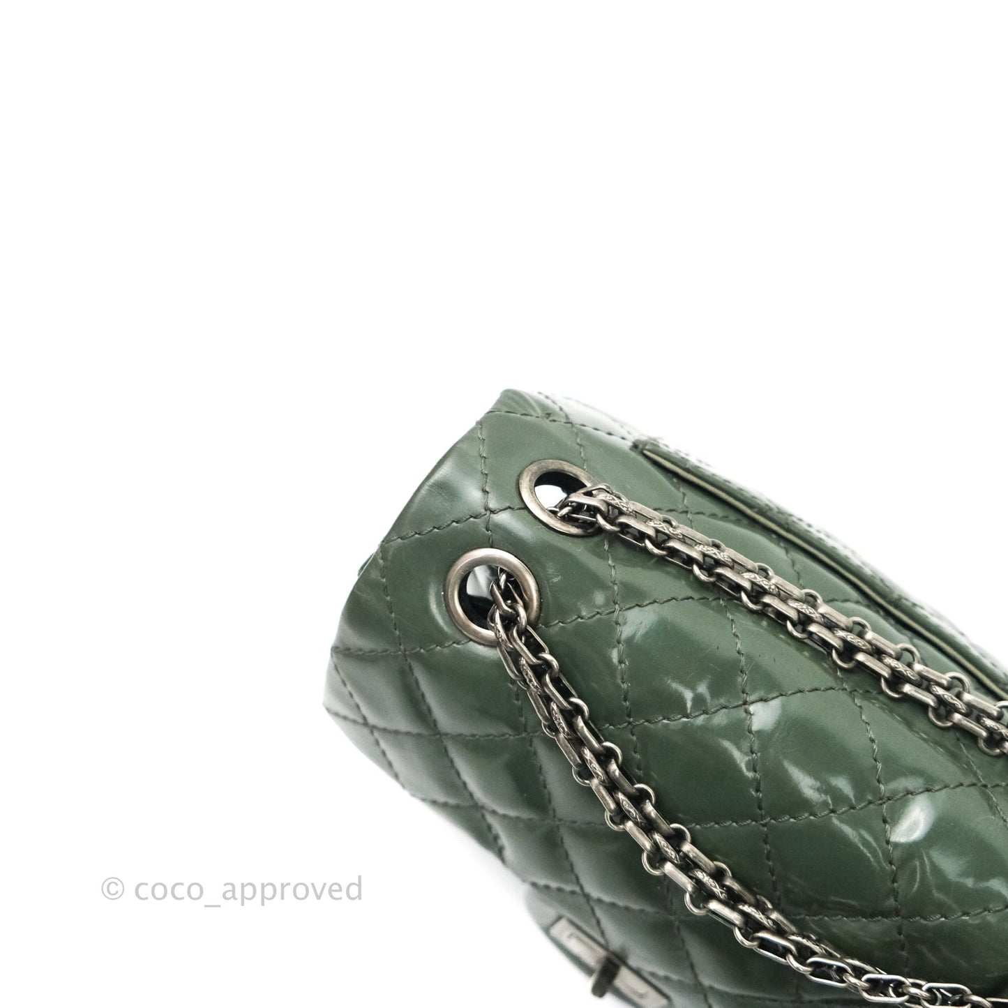 Chanel Mini Reissue 224 Army Green Patent Ruthenium Hardware Double Layer
