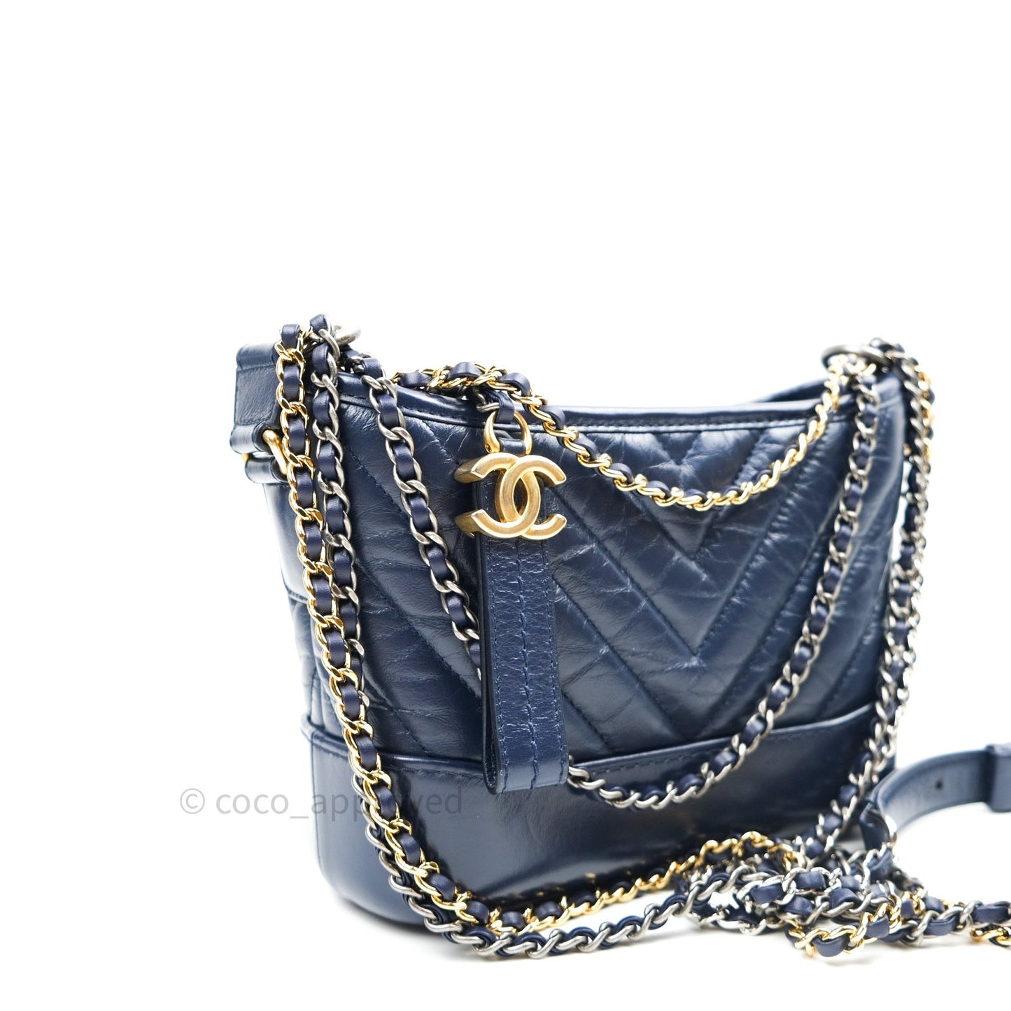 Chanel Chevron Small Gabrielle Hobo Navy Aged Calfskin Mixed Hardware