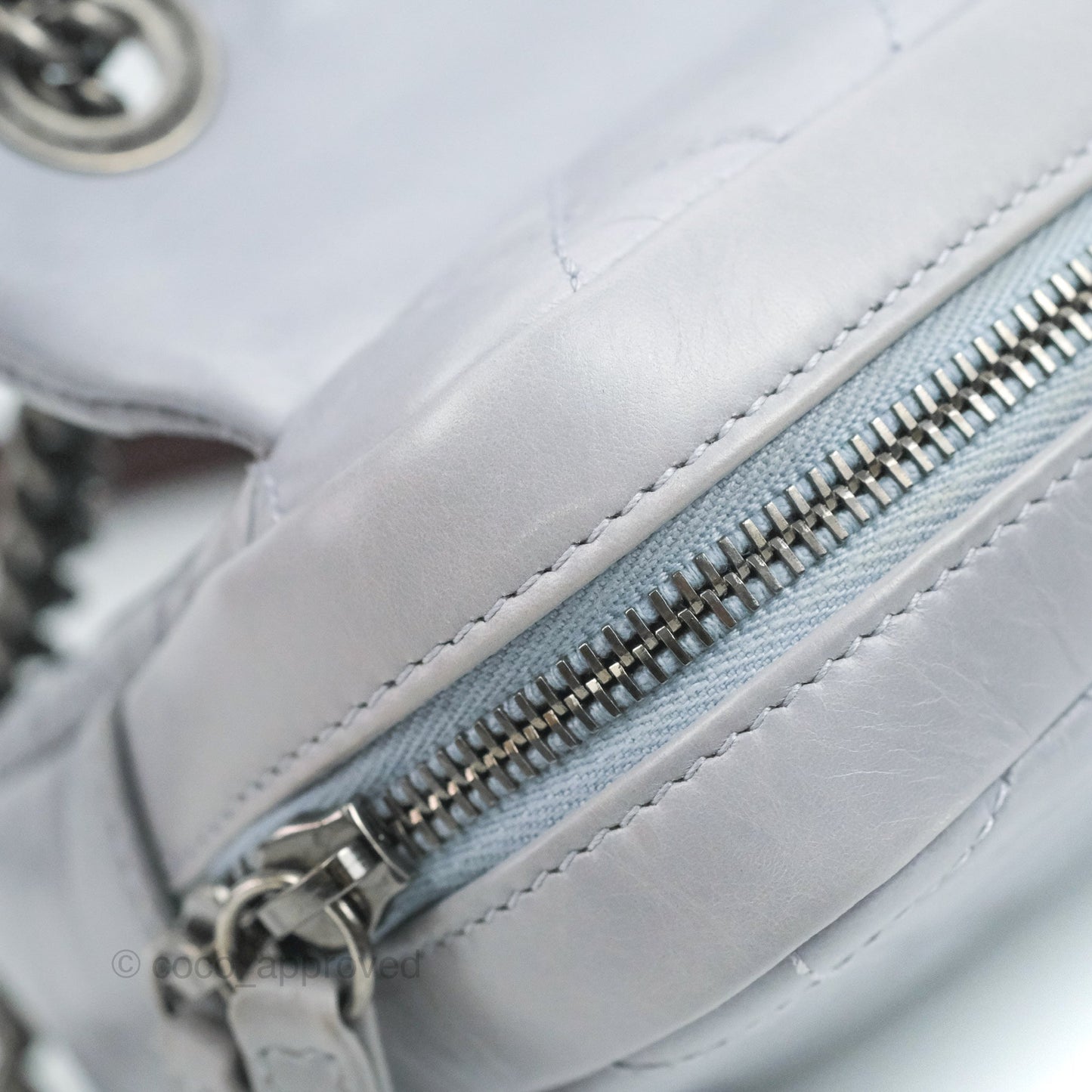 Chanel Medium Easy Flap Bag Light Grey Blue Aged Calfskin Ruthenium Hardware