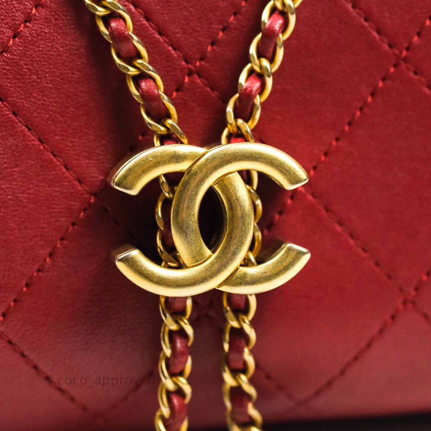 Chanel Egyptian Amulet Drawstring Bag Red Calfskin Stitched