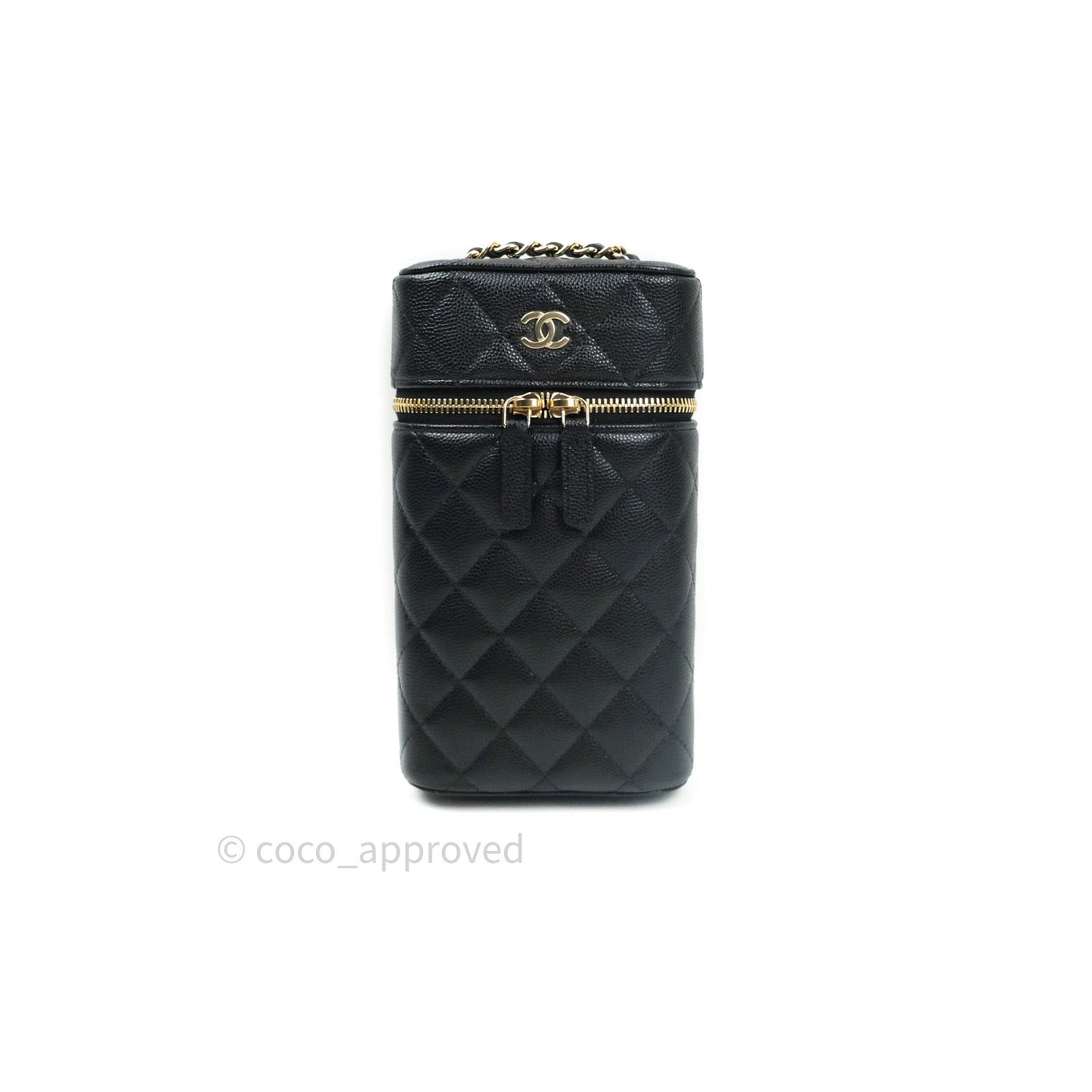 Chanel Vanity Phone Holder With Chain Black Caviar Gold Hardware