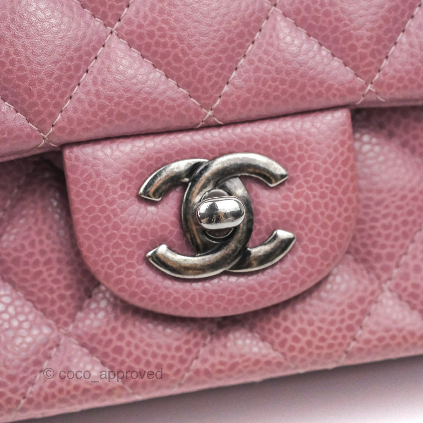 Chanel Quilted Mini Rectangular Flap Dark Pink Caviar Ruthenium Hardware