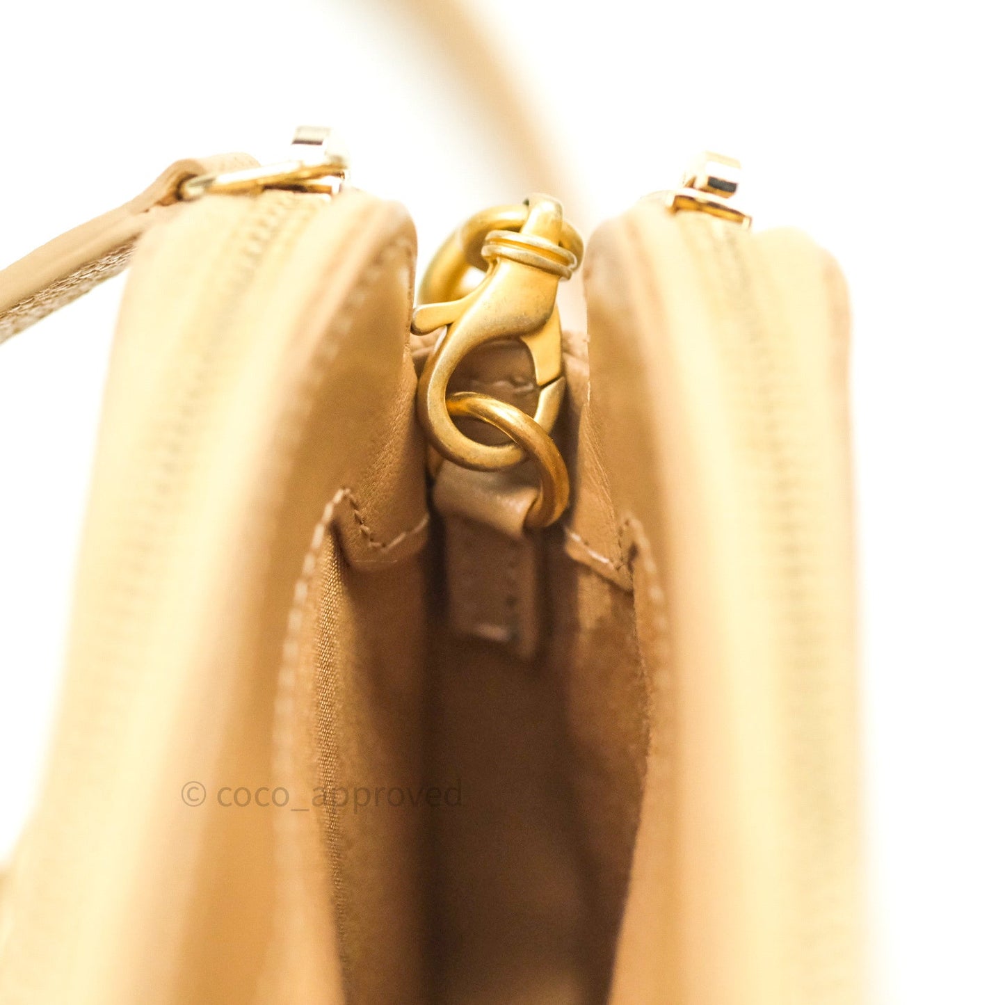 Chanel Boy Beige Quilted Caviar Clutch on Chain Gold Hardware