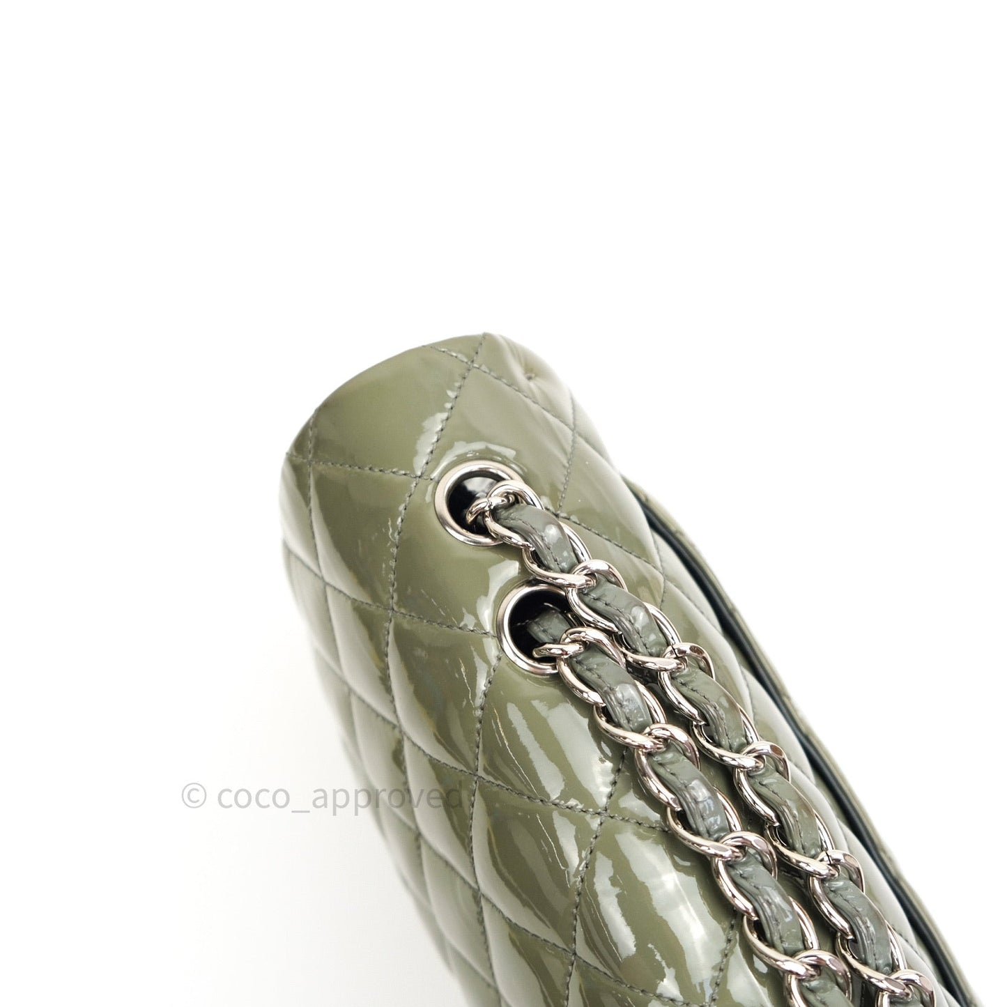 Chanel Jumbo Single Flap Light Green Patent Leather Silver Hardware⁣⁣