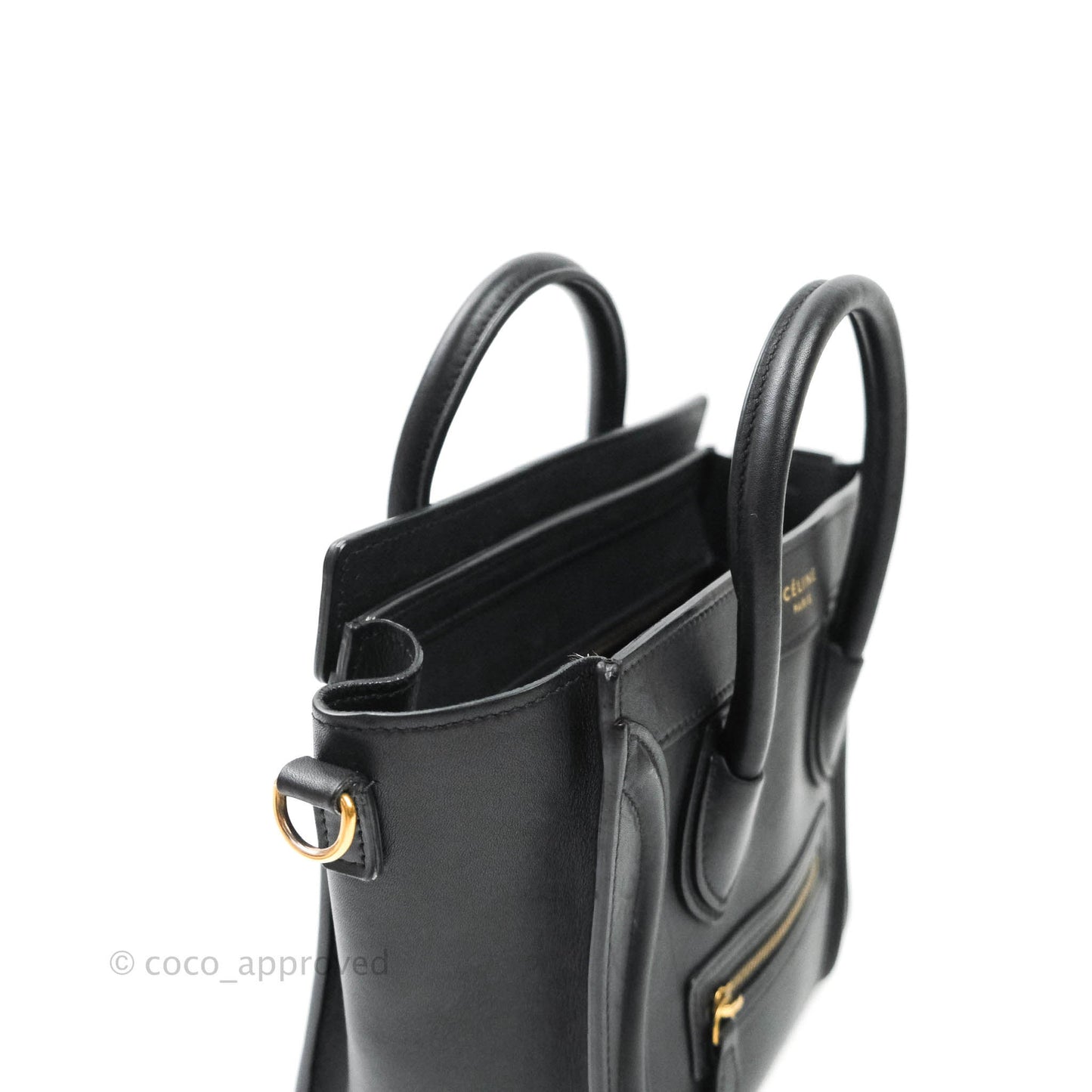 Celine Nano Luggage in Black Calfskin Antique Gold Hardware