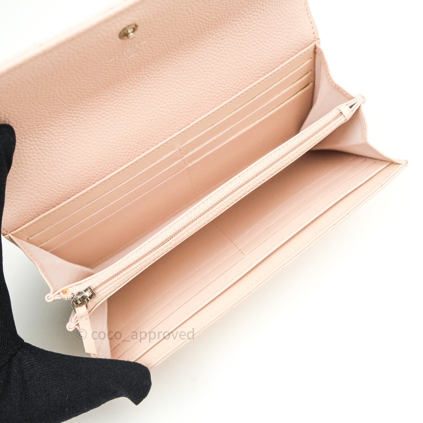 Chanel Sakura Pink Caviar Silver Hardware Long Wallet