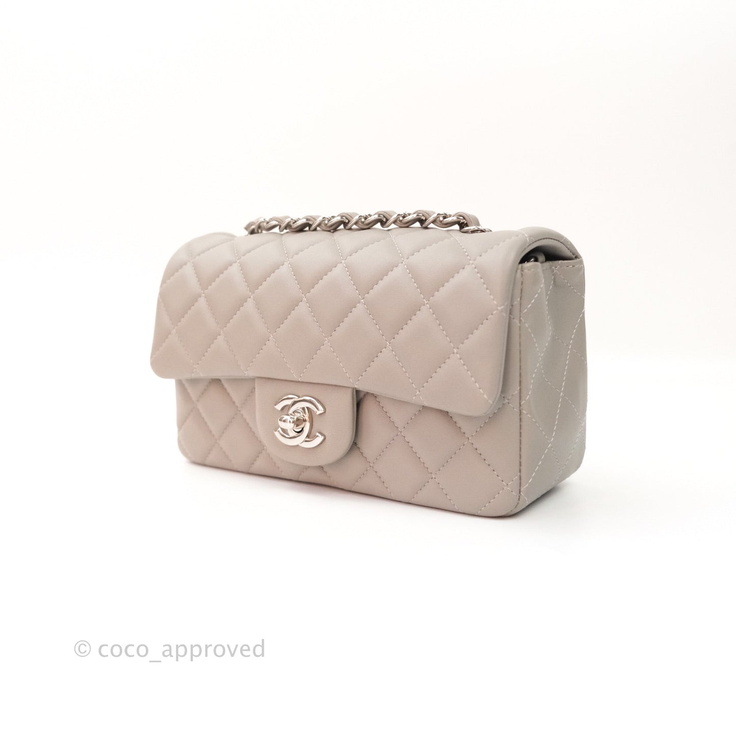 Chanel Quilted Mini Rectangular Flap Grey Lambskin Silver Hardware
