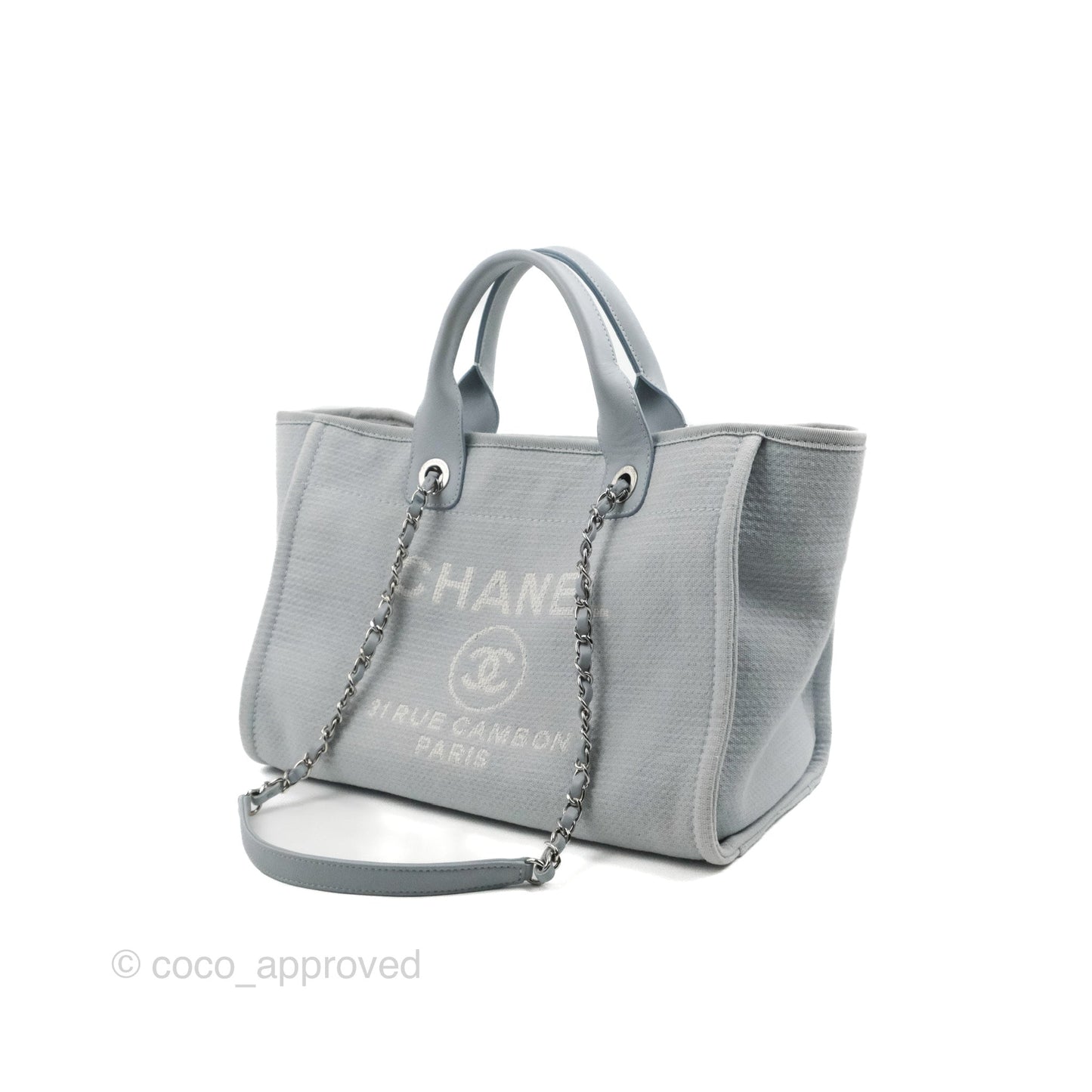 Chanel New Small Deauville Tote Light Blue Silver Hardware