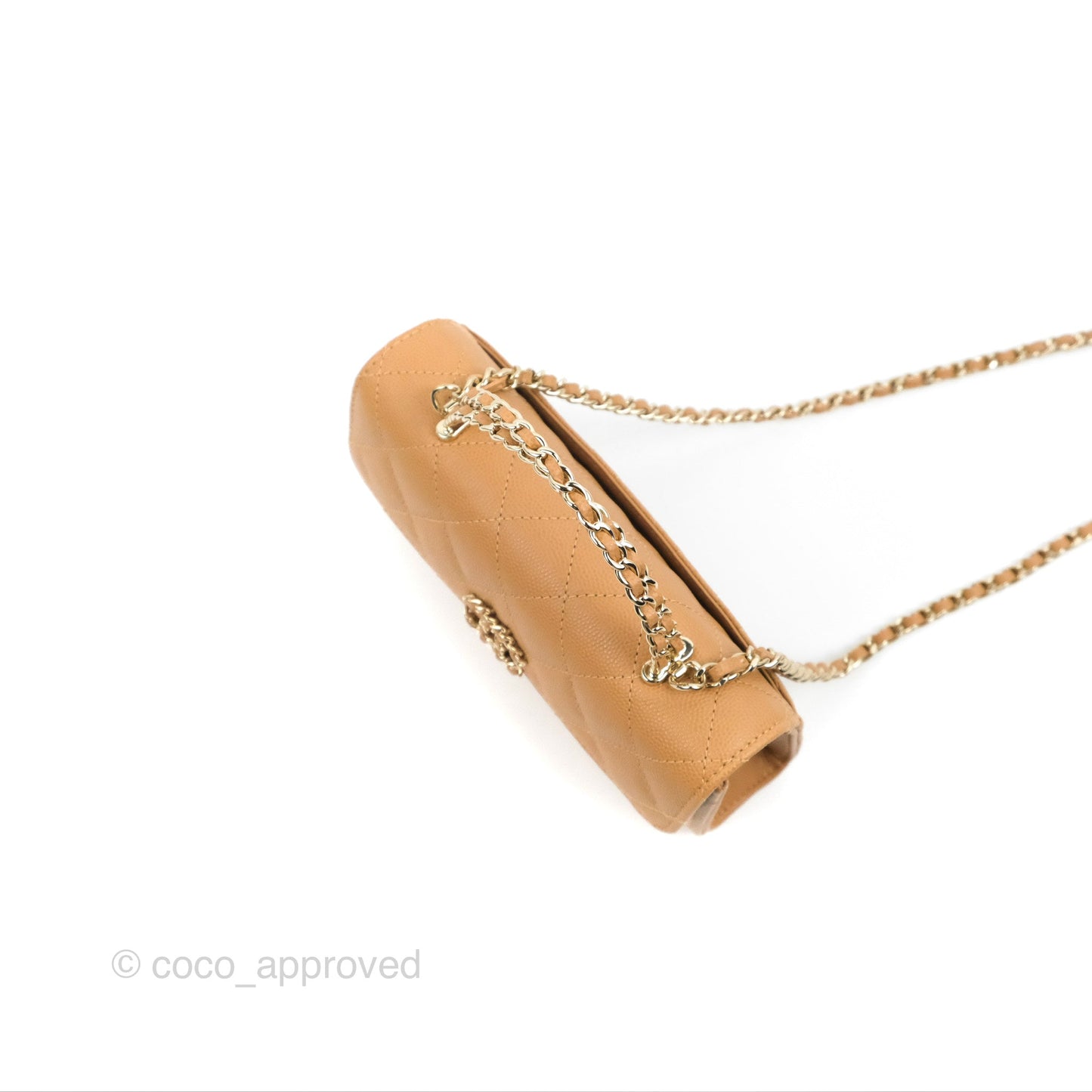 Chanel Top Handle Clutch with Chain Dark Beige Caviar Light Gold Hardware 23P