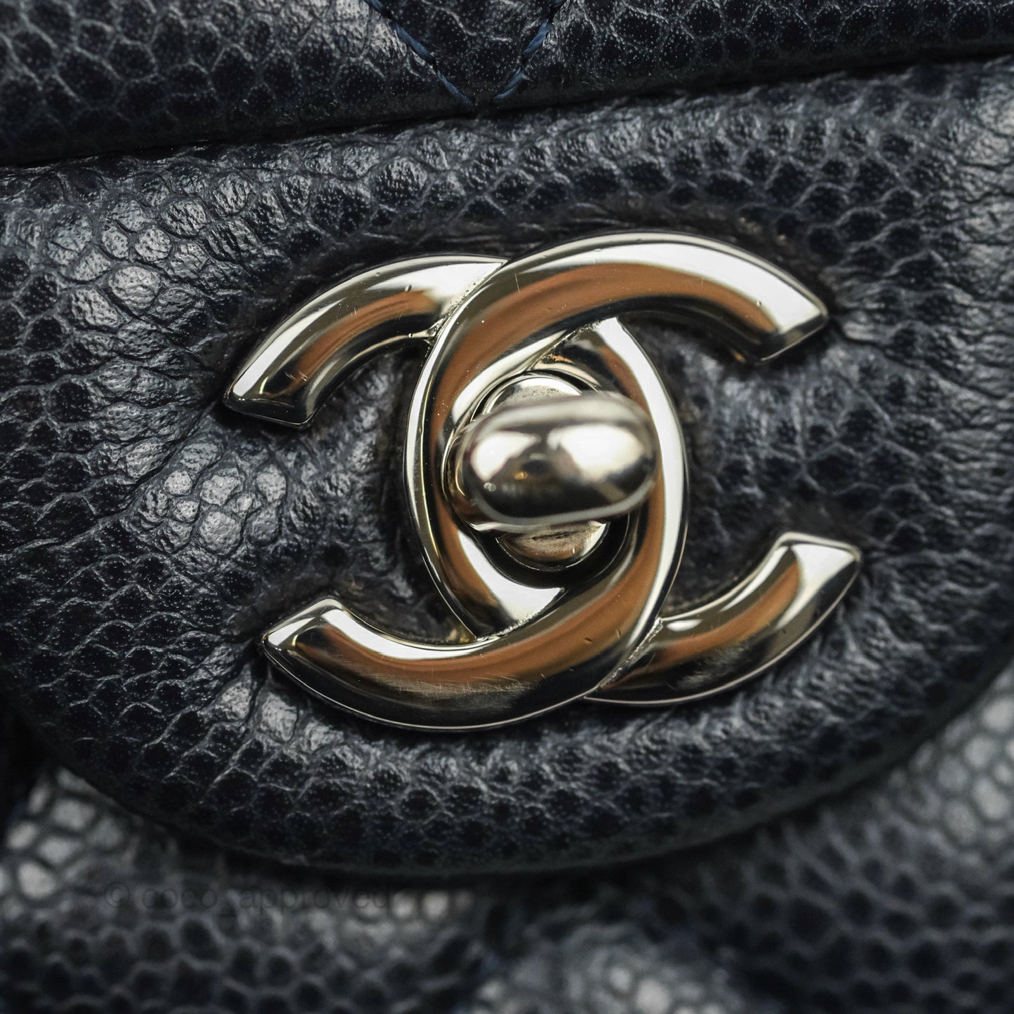 Chanel Quilted M/L Medium Double Flap Very Dark Navy Caviar Silver Hardware